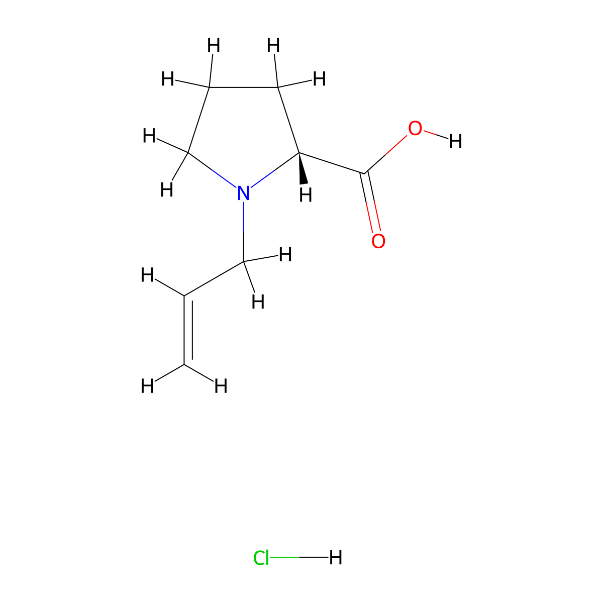 (2R)-1-(prop-2-en-1-yl)pyrrolidine-2-carboxylic acid hydrochloride molecular structure, CAS 1841240-37-6