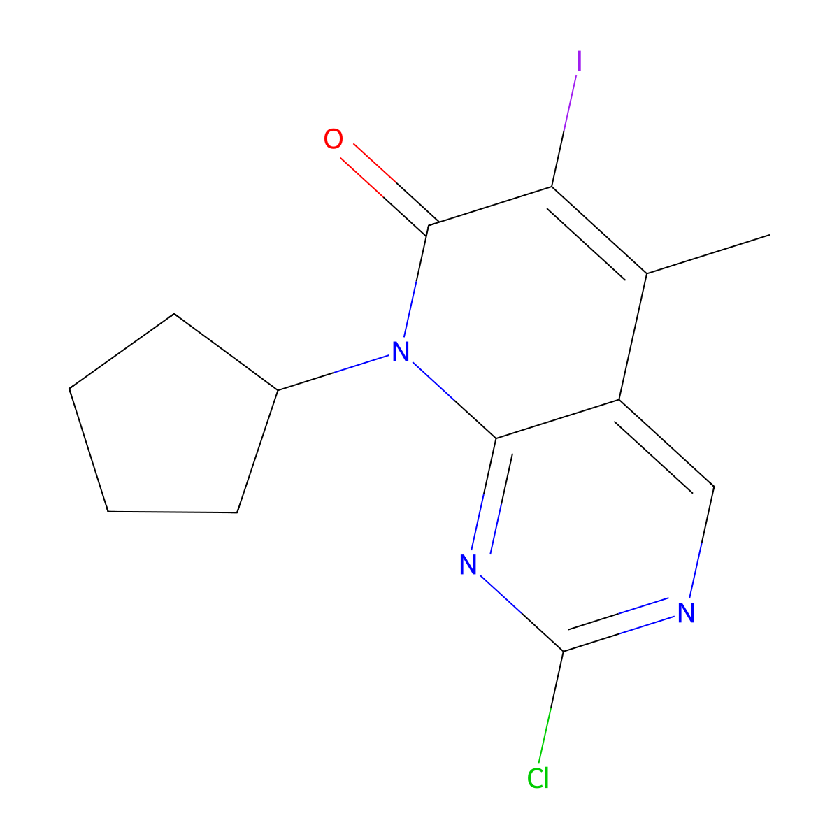 2-chloro-8-cyclopentyl-6-iodo-5-methyl-7H,8H-pyrido[2,3-d]pyrimidin-7-one molecular structure, CAS 1841420-34-5