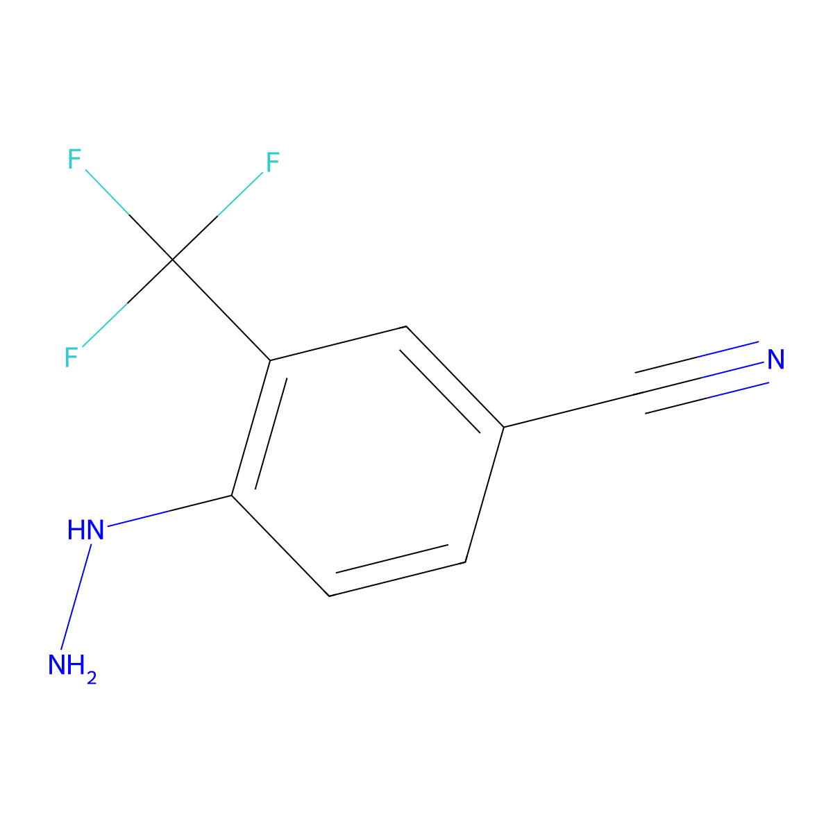 4-Hydrazinyl-3-(trifluoromethyl)benzonitrile molecular structure, CAS 184163-56-2