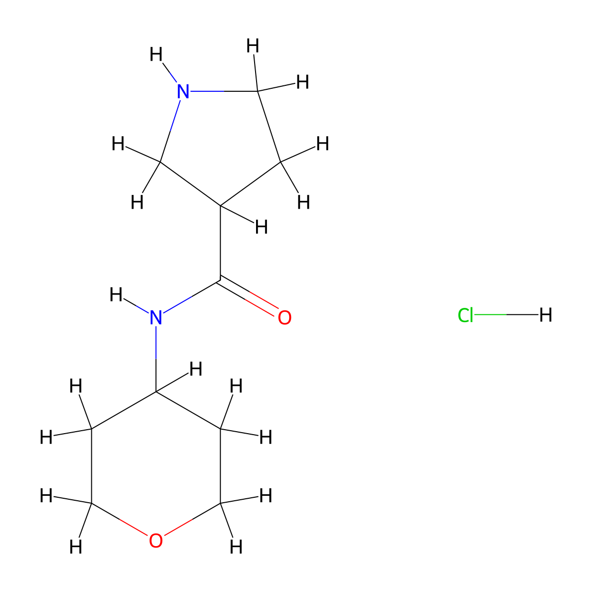 N-(oxan-4-yl)pyrrolidine-3-carboxamide hydrochloride molecular structure, CAS 1841744-25-9