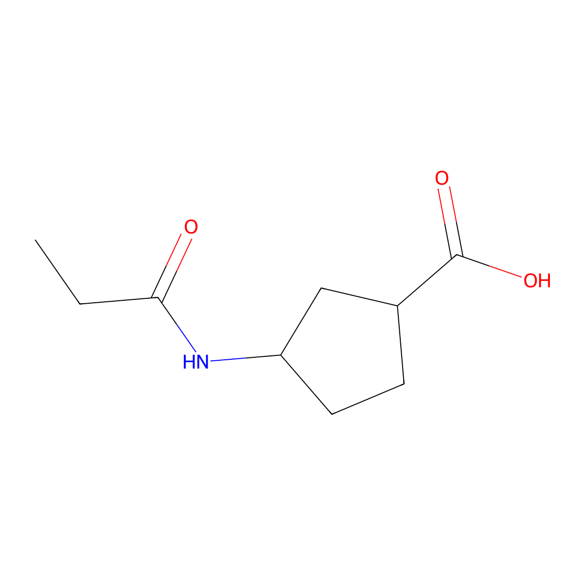 rac-(1R,3S)-3-propanamidocyclopentane-1-carboxylic acid molecular structure, CAS 1841744-94-2