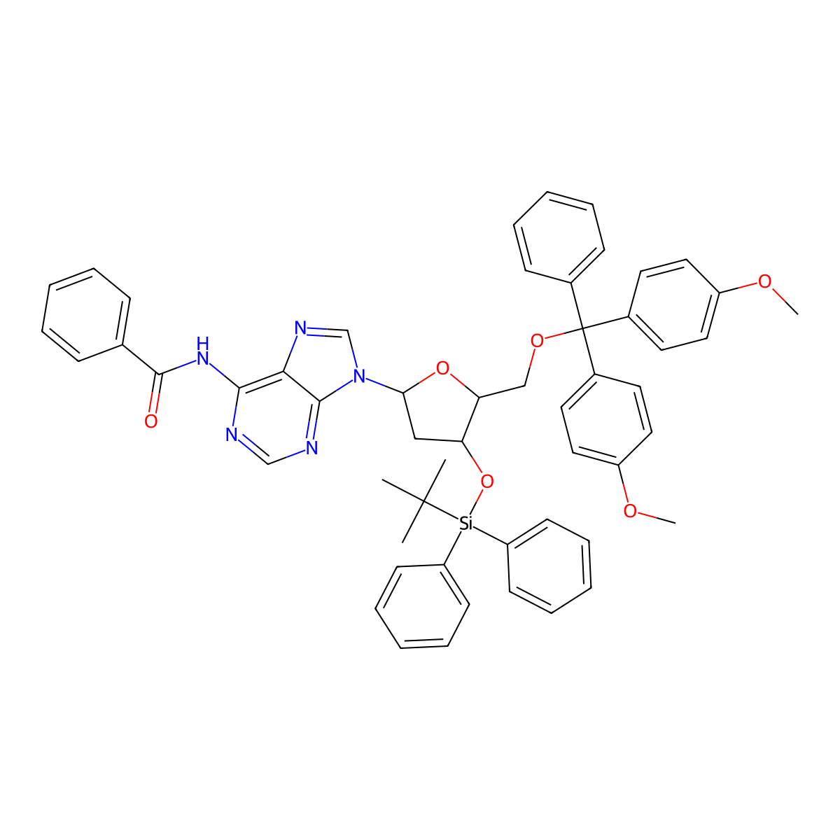 N-Benzoyl-5'-O-[bis(4-methoxyphenyl)phenylmethyl]-2'-deoxy-3'-O-[(1,1-dimethylethyl)diphenylsilyl]Adenosine molecular structure, CAS 184229-75-2