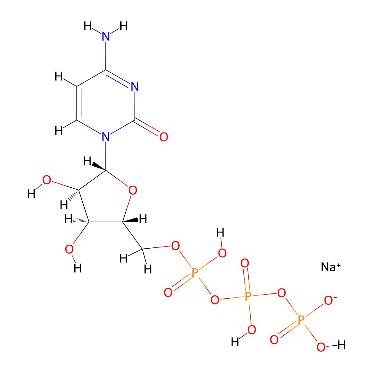 sodium [[[(2R,3S,4R,5R)-5-(4-amino-2-oxopyrimidin-1-yl)-3,4-dihydroxyoxolan-2-yl]methoxy-hydroxyphosphoryl]oxy-hydroxyphosphoryl] hydrogen phosphate molecular structure, CAS 18423-42-2