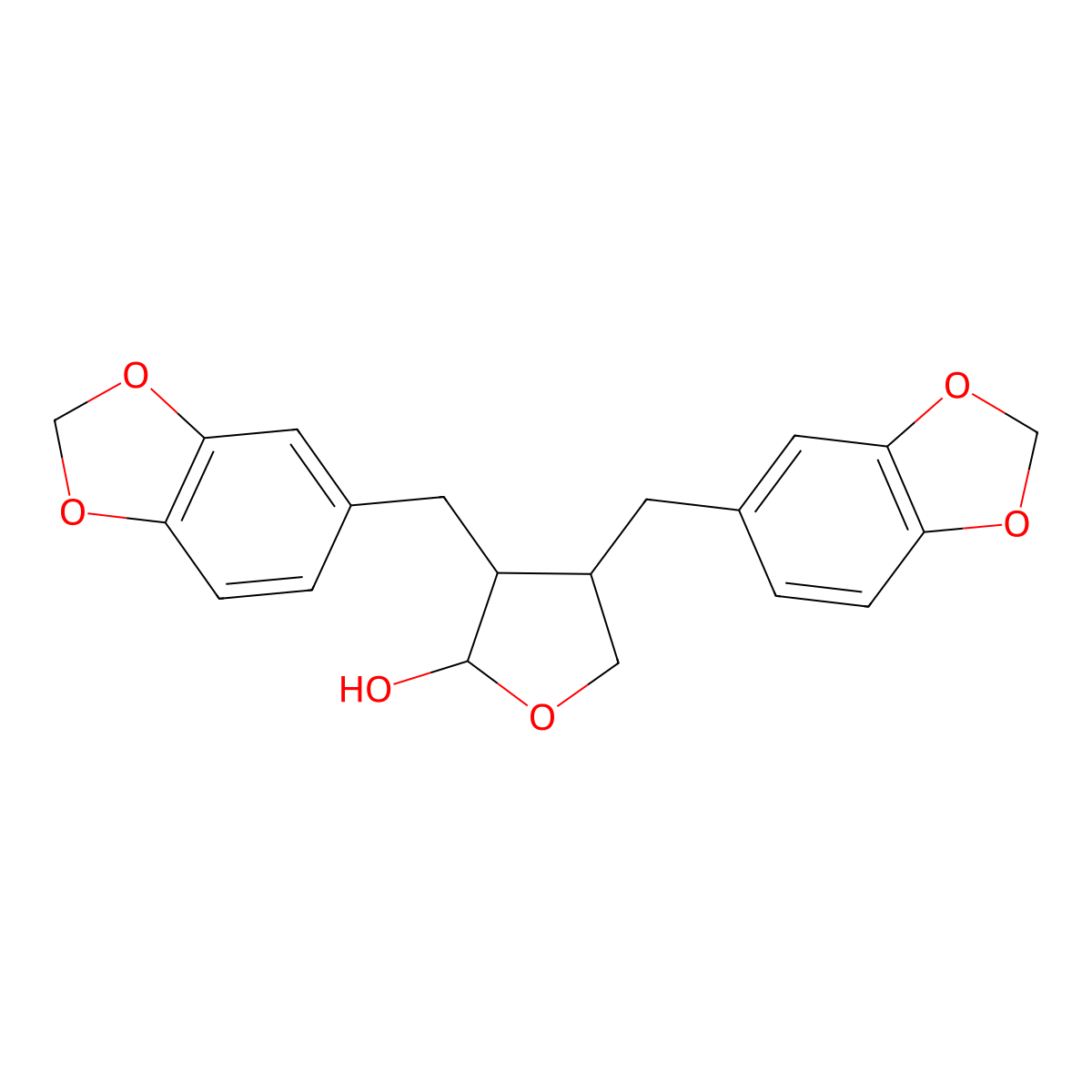 (2S,3R,4R)-3,4-Bis(1,3-benzodioxol-5-ylmethyl)tetrahydro-2-furanol molecular structure, CAS 18423-69-3