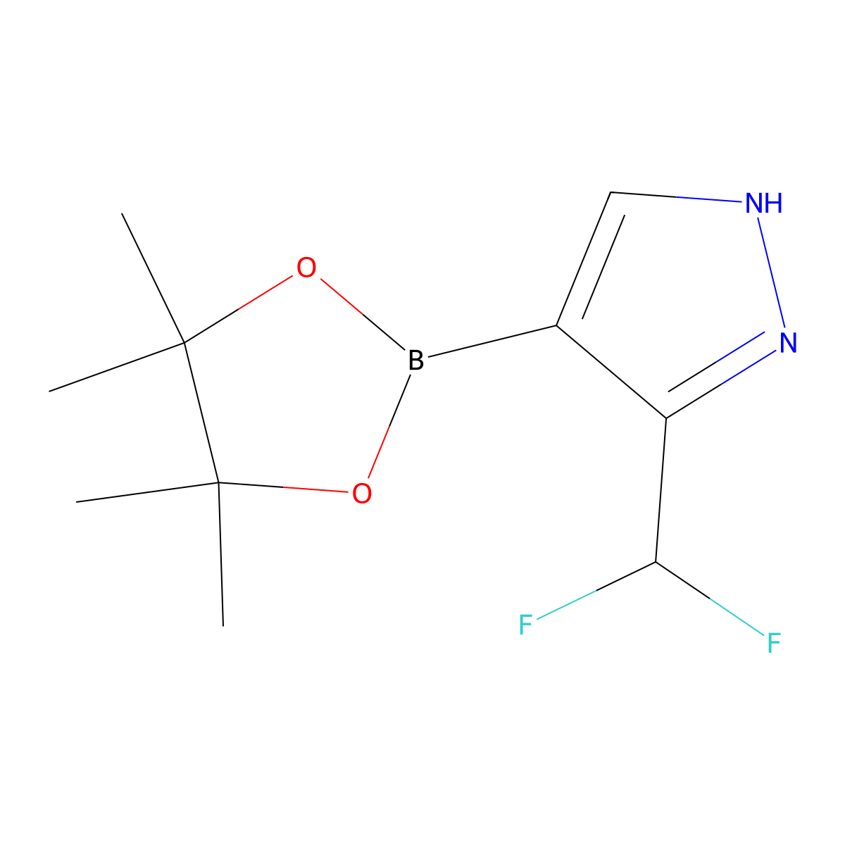 3-(difluoromethyl)-4-(tetramethyl-1,3,2-dioxaborolan-2-yl)-1H-pyrazole molecular structure, CAS 1842394-21-1