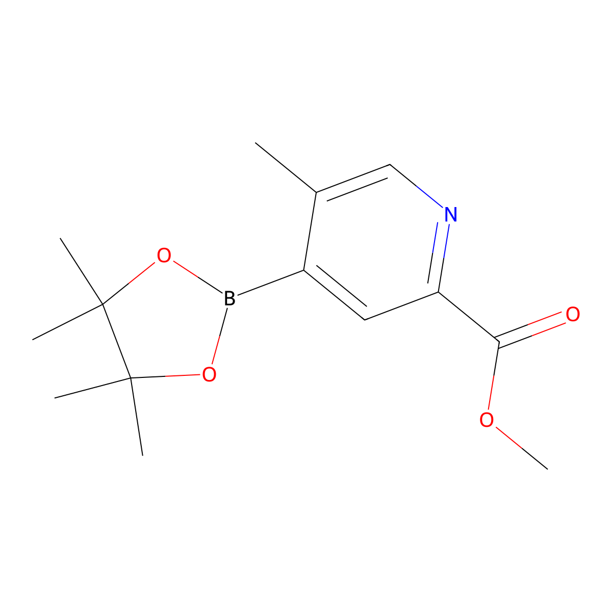 Methyl 5-methyl-4-(4,4,5,5-tetramethyl-1,3,2-dioxaborolan-2-yl)picolinate molecular structure, CAS 1842396-18-2