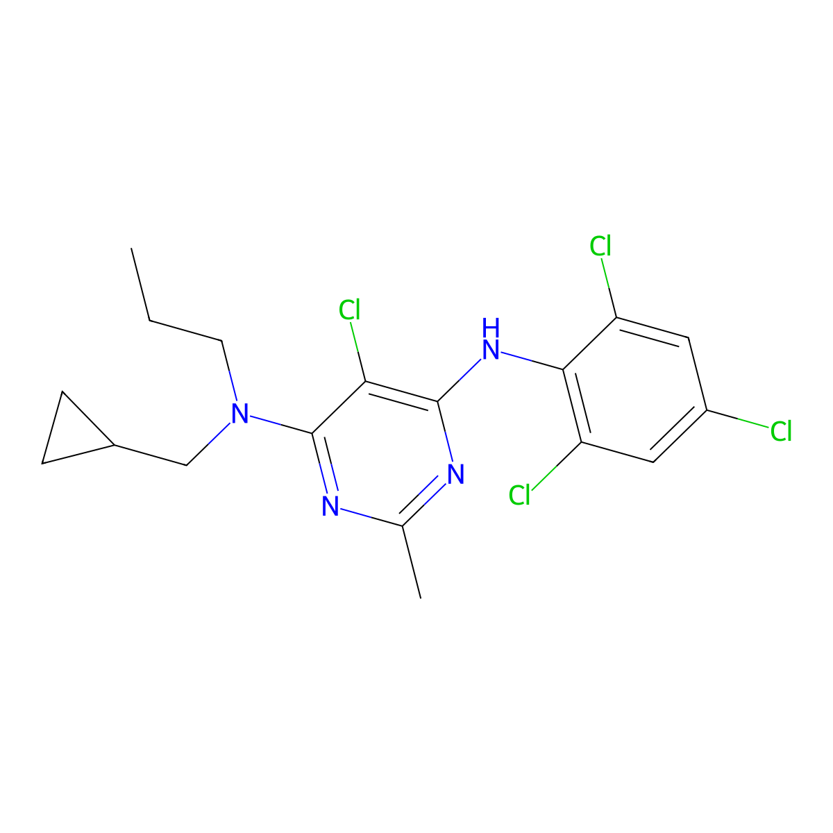 5-Chloro-N4-(cyclopropylmethyl)-2-methyl-N4-propyl-N6-(2,4,6-trichlorophenyl)-4,6-pyrimidinediamine molecular structure, CAS 184241-44-9