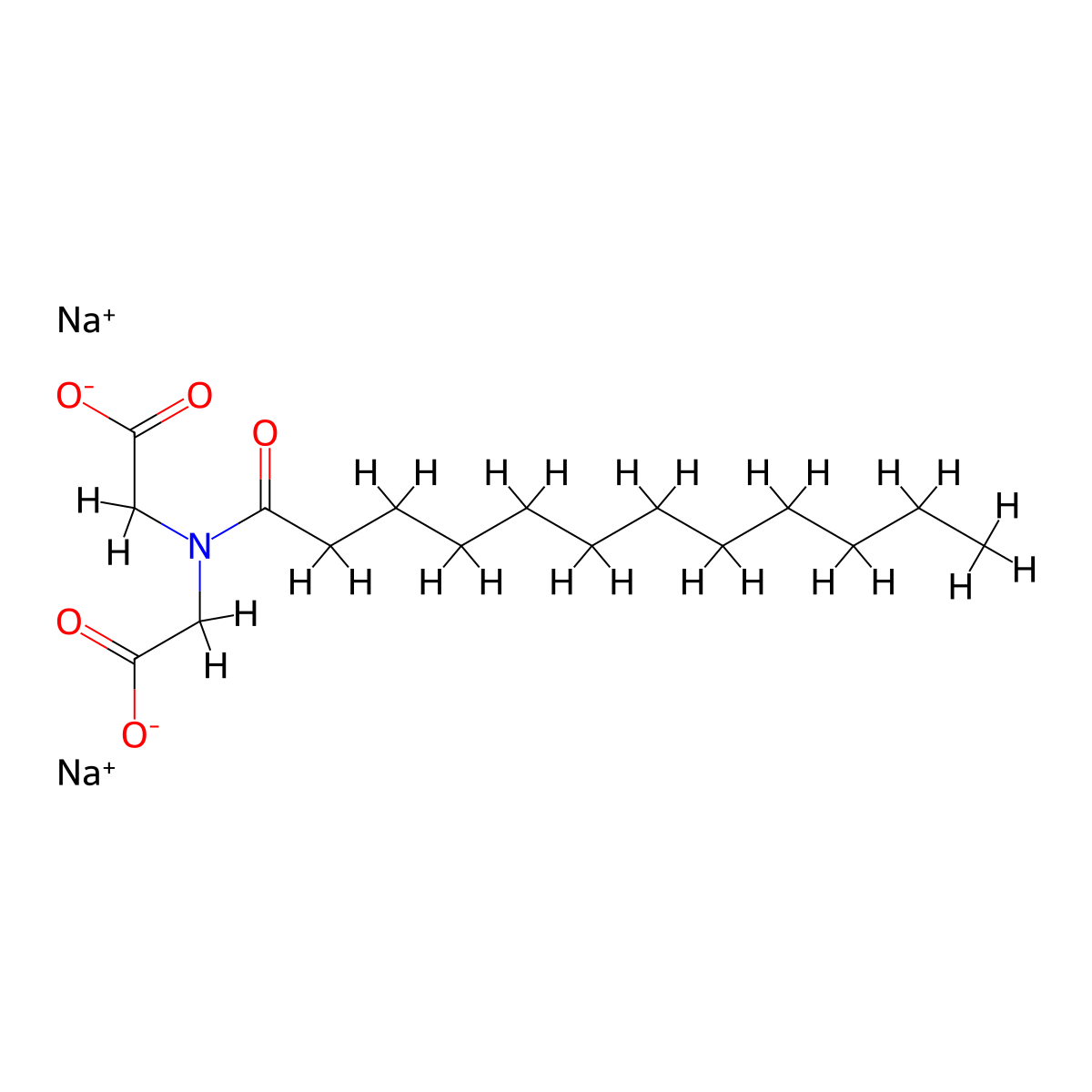 Glycine, N-(carboxymethyl)-N-(1-oxododecyl)-, sodium salt (1:2) molecular structure, CAS 18426-54-5