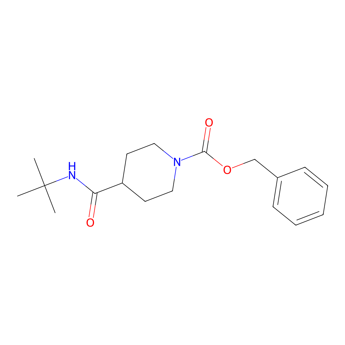Phenylmethyl 4-[[(1,1-dimethylethyl)amino]carbonyl]-1-piperidinecarboxylate molecular structure, CAS 184289-83-6