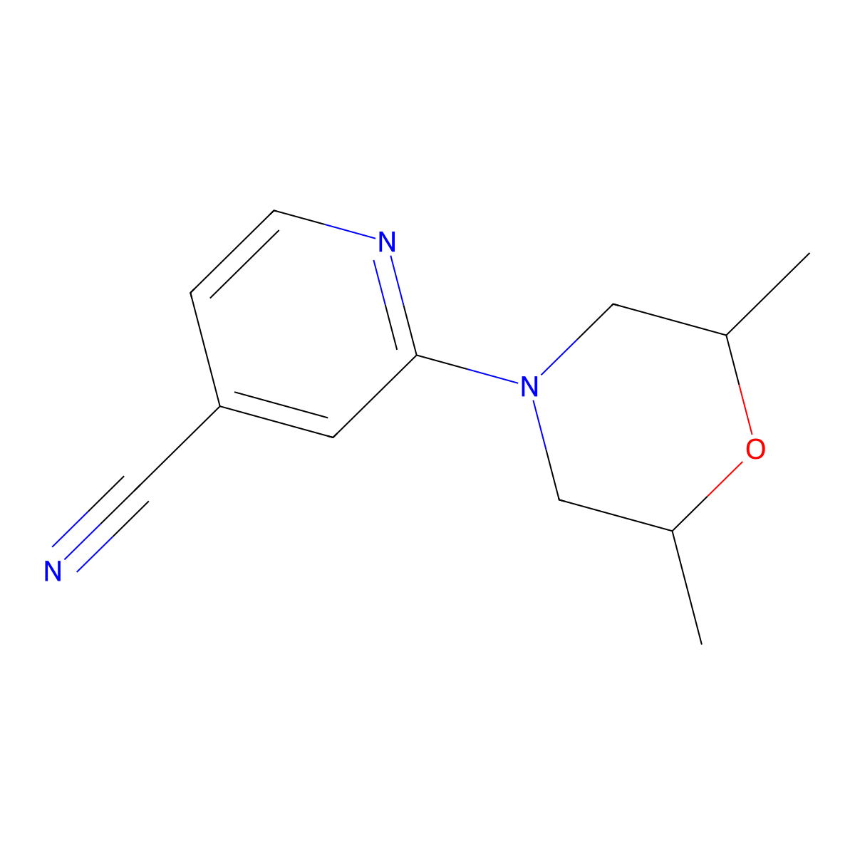 rac-2-[(2R,6S)-2,6-dimethylmorpholin-4-yl]pyridine-4-carbonitrile, cis molecular structure, CAS 1843374-09-3