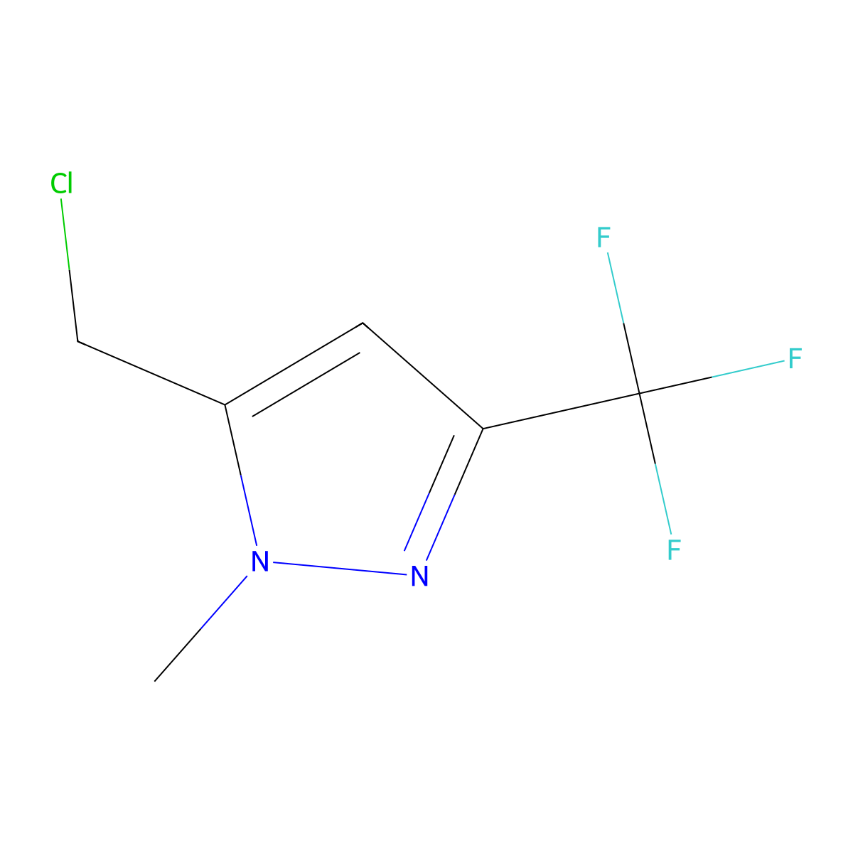 5-(chloromethyl)-1-methyl-3-(trifluoromethyl)-1H-pyrazole molecular structure, CAS 184358-63-2