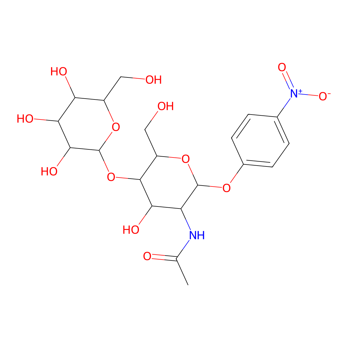 p-Nitrophenyl 2-Acetamido-2-deoxy-4-O-(b-D-galactopyranosyl)-a-D-glucopyranoside molecular structure, CAS 184377-56-8