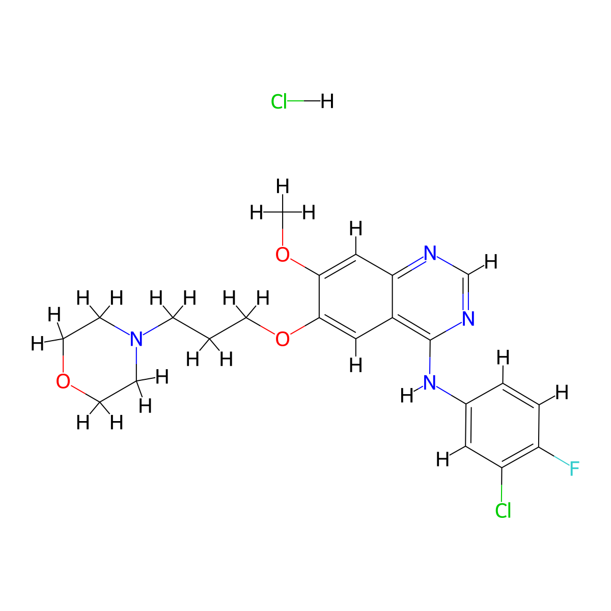 N-(3-Chloro-4-fluorophenyl)-7-methoxy-6-(3-(morpholin-4-yl)propoxy)quinazolin-4-amine--hydrogen chloride (1/1) molecular structure, CAS 184475-55-6