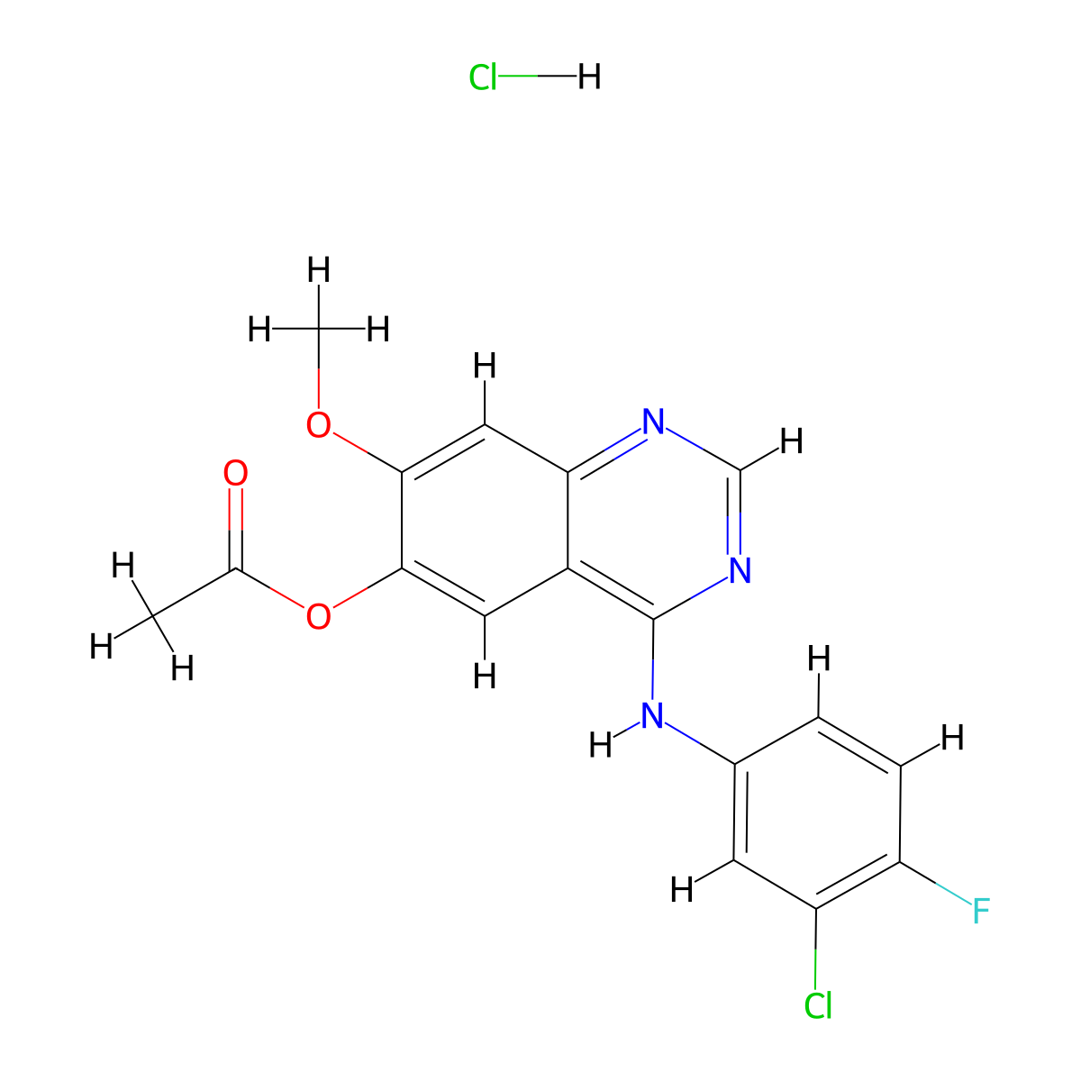 4-(3-Chloro-4-fluoroanilino)-7-methoxyquinazolin-6-yl acetate--hydrogen chloride (1/1) molecular structure, CAS 184475-70-5