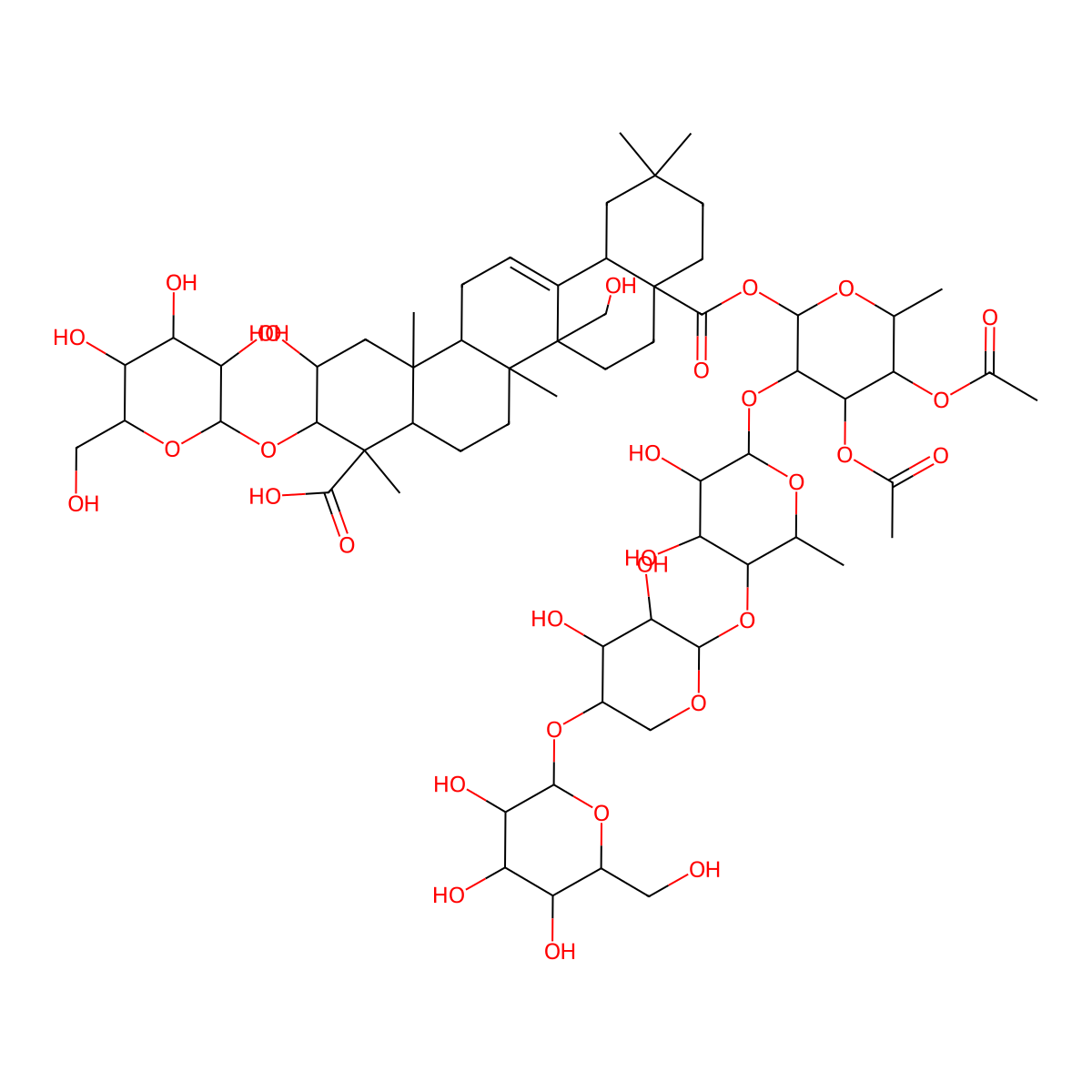 (2S,3R,4S,4aR,6aR,6bR,8aS,12aS,14aR,14bR)-8a-[(2S,3R,4S,5S,6R)-4,5-diacetyloxy-3-[(2S,3R,4S,5R,6S)-5-[(2S,3R,4R,5R)-3,4-dihydroxy-5-[(2S,3R,4S,5R,6R)-3,4,5-trihydroxy-6-(hydroxymethyl)oxan-2-yl]oxyoxan-2-yl]oxy-3,4-dihydroxy-6-methyloxan-2-yl]oxy-6-methyloxan-2-yl]oxycarbonyl-2-hydroxy-6b-(hydroxymethyl)-4,6a,11,11,14b-pentamethyl-3-[(2R,3R,4S,5S,6R)-3,4,5-trihydroxy-6-(hydroxymethyl)oxan-2-yl]oxy-1,2,3,4a,5,6,7,8,9,10,12,12a,14,14a-tetradecahydropicene-4-carboxylic acid molecular structure, CAS 184479-28-5