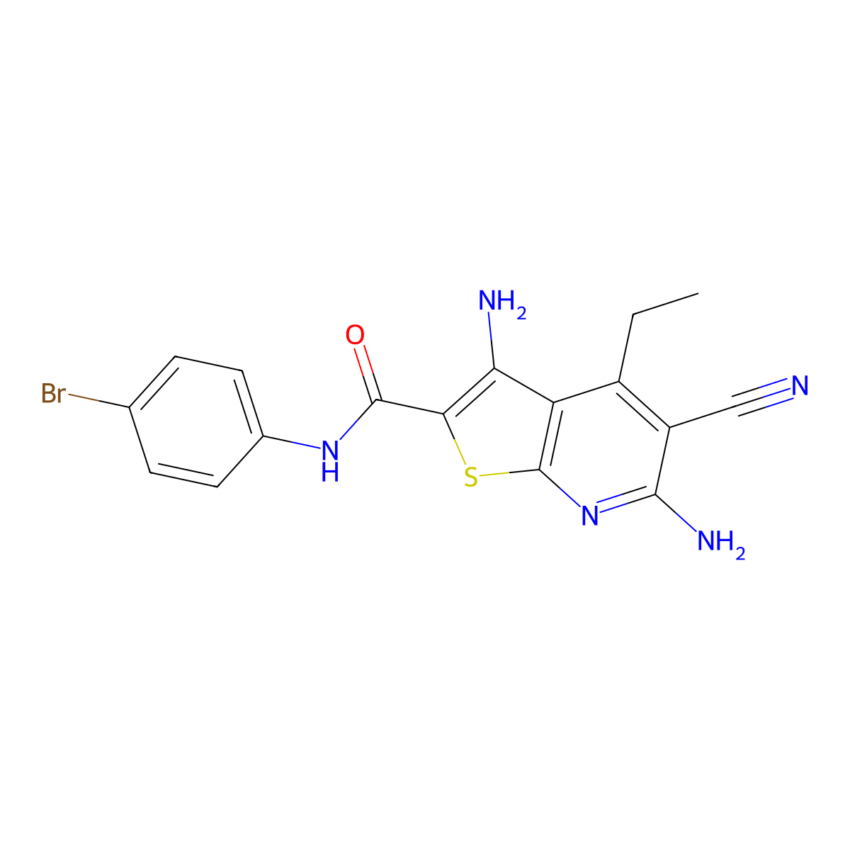 3,6-diamino-N-(4-bromophenyl)-5-cyano-4-ethylthieno[2,3-b]pyridine-2-carboxamide molecular structure, CAS 184530-29-8