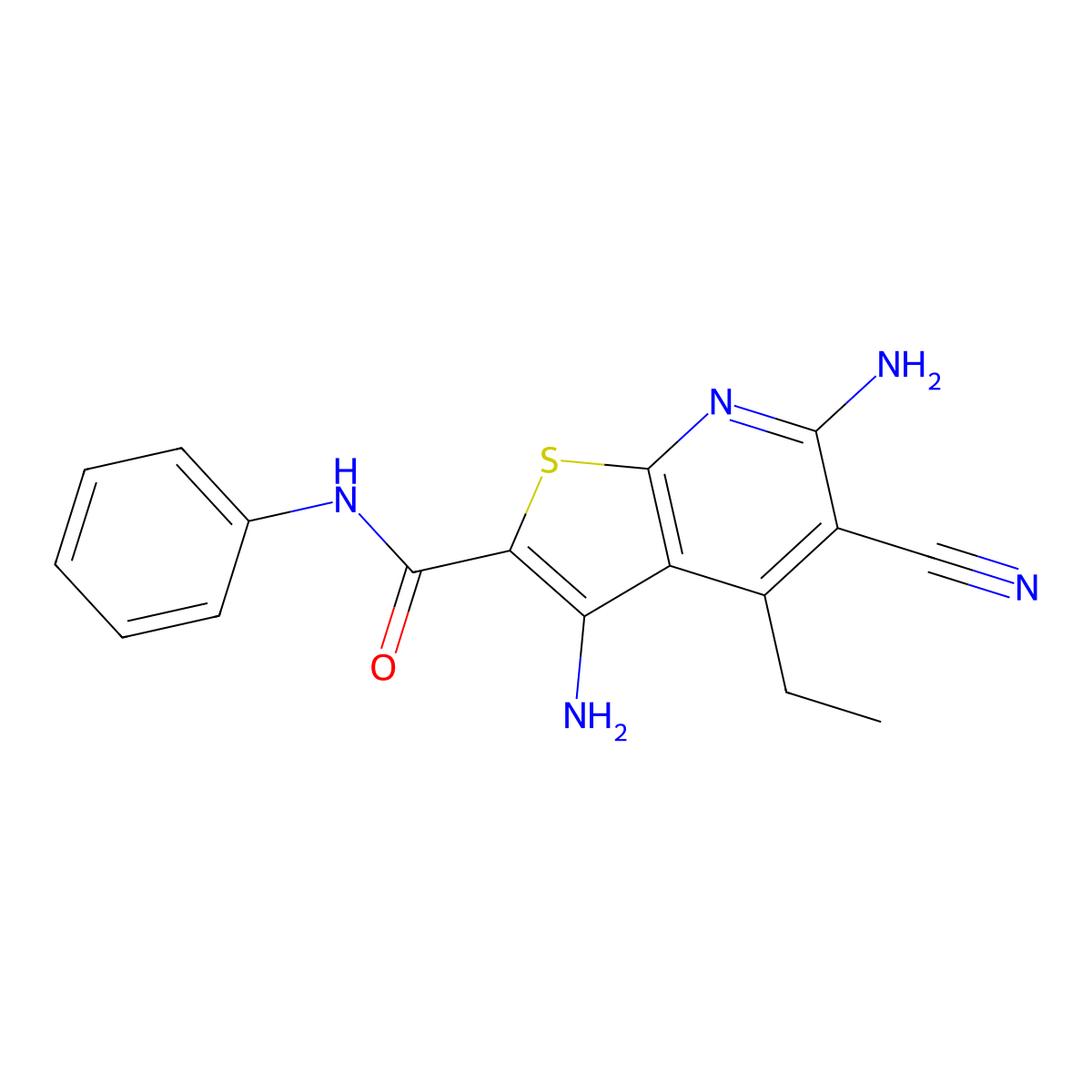 3,6-diamino-5-cyano-4-ethyl-N-phenylthieno[2,3-b]pyridine-2-carboxamide molecular structure, CAS 184530-30-1