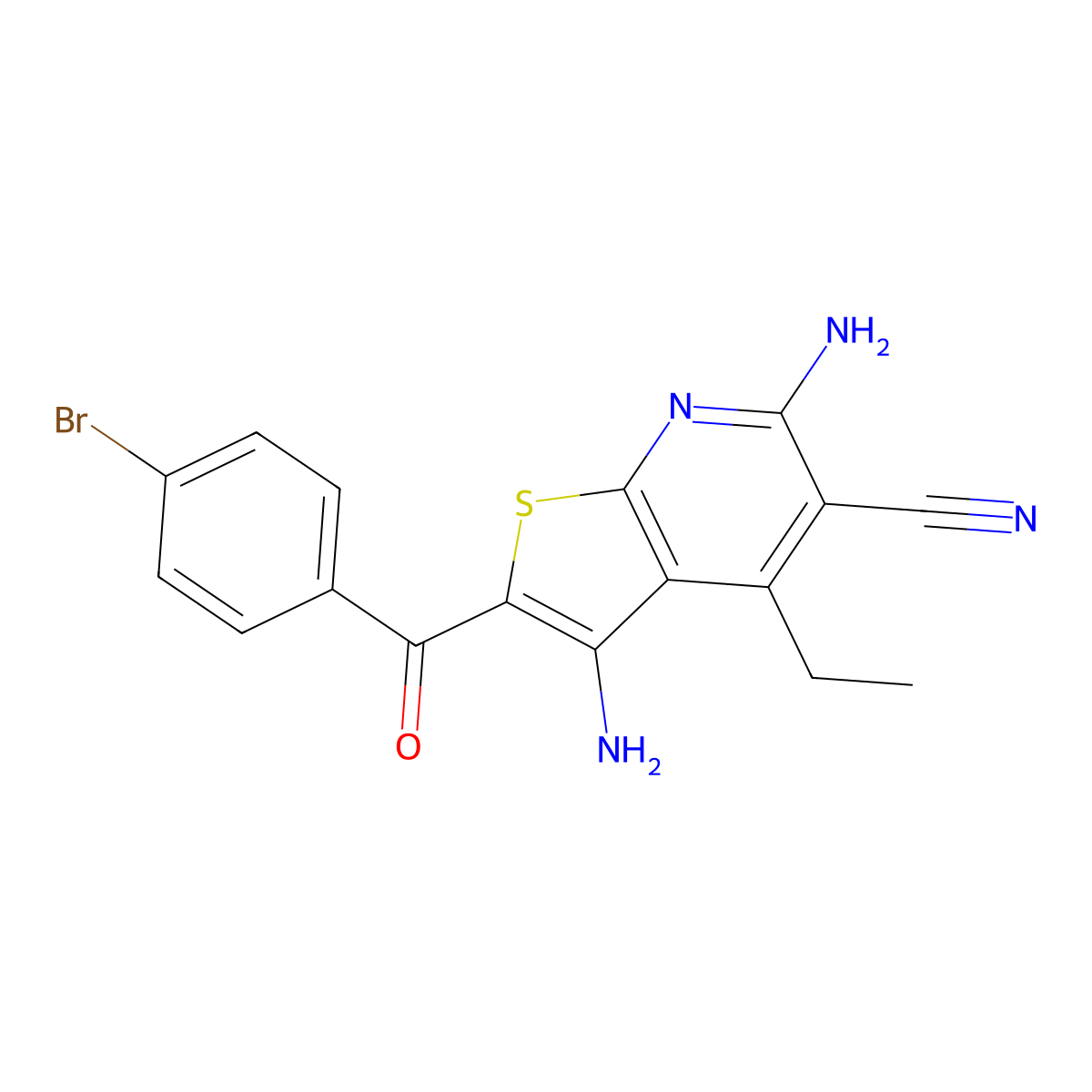 3,6-Diamino-2-(4-bromobenzoyl)-4-ethylthieno[2,3-b]pyridine-5-carbonitrile molecular structure, CAS 184530-31-2