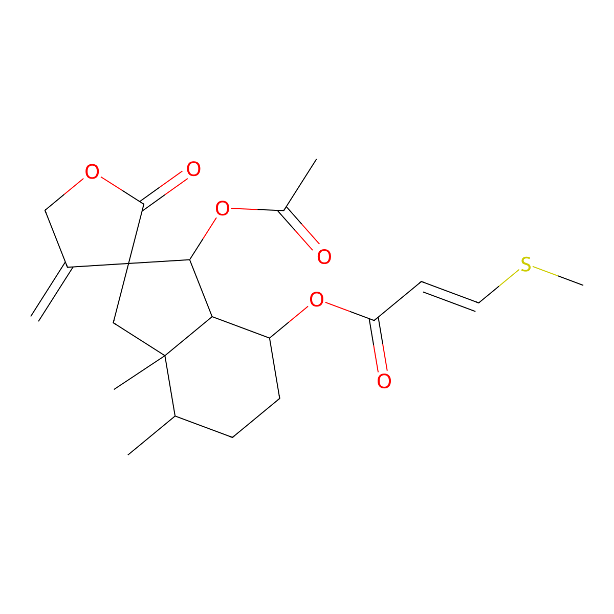 (3-acetyloxy-7,7a-dimethyl-4'-methylidene-2'-oxospiro[3,3a,4,5,6,7-hexahydro-1H-indene-2,3'-oxolane]-4-yl) 3-methylsulfanylprop-2-enoate molecular structure, CAS 18456-03-6