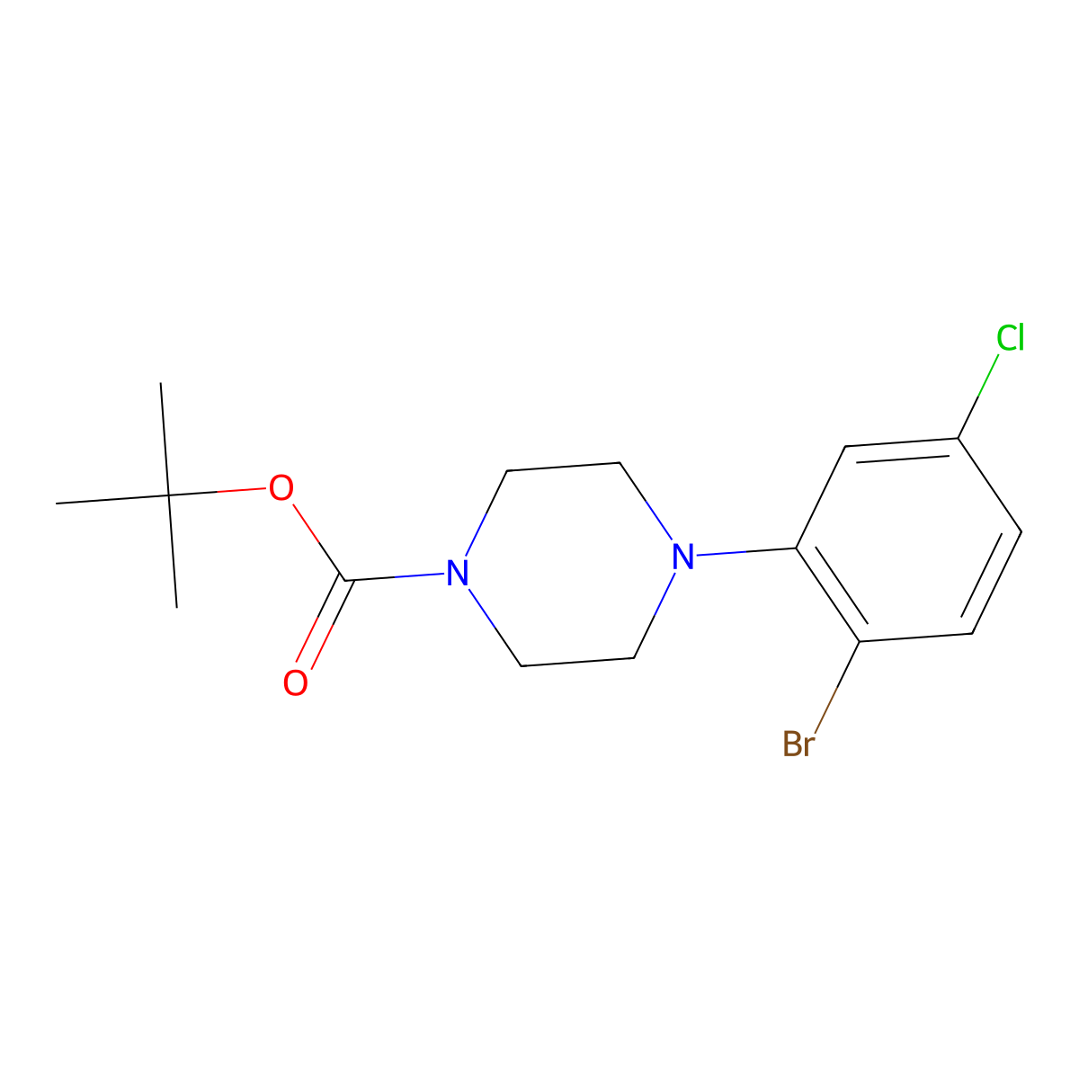 Tert-butyl 4-(2-bromo-5-chlorophenyl)piperazine-1-carboxylate molecular structure, CAS 1845698-46-5