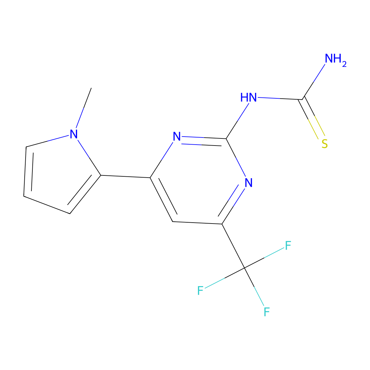 6-(1-Methylpyrrol-2-yl)-2-thioureido-4-(trifluoromethyl)pyrimidine molecular structure, CAS 1845698-48-7