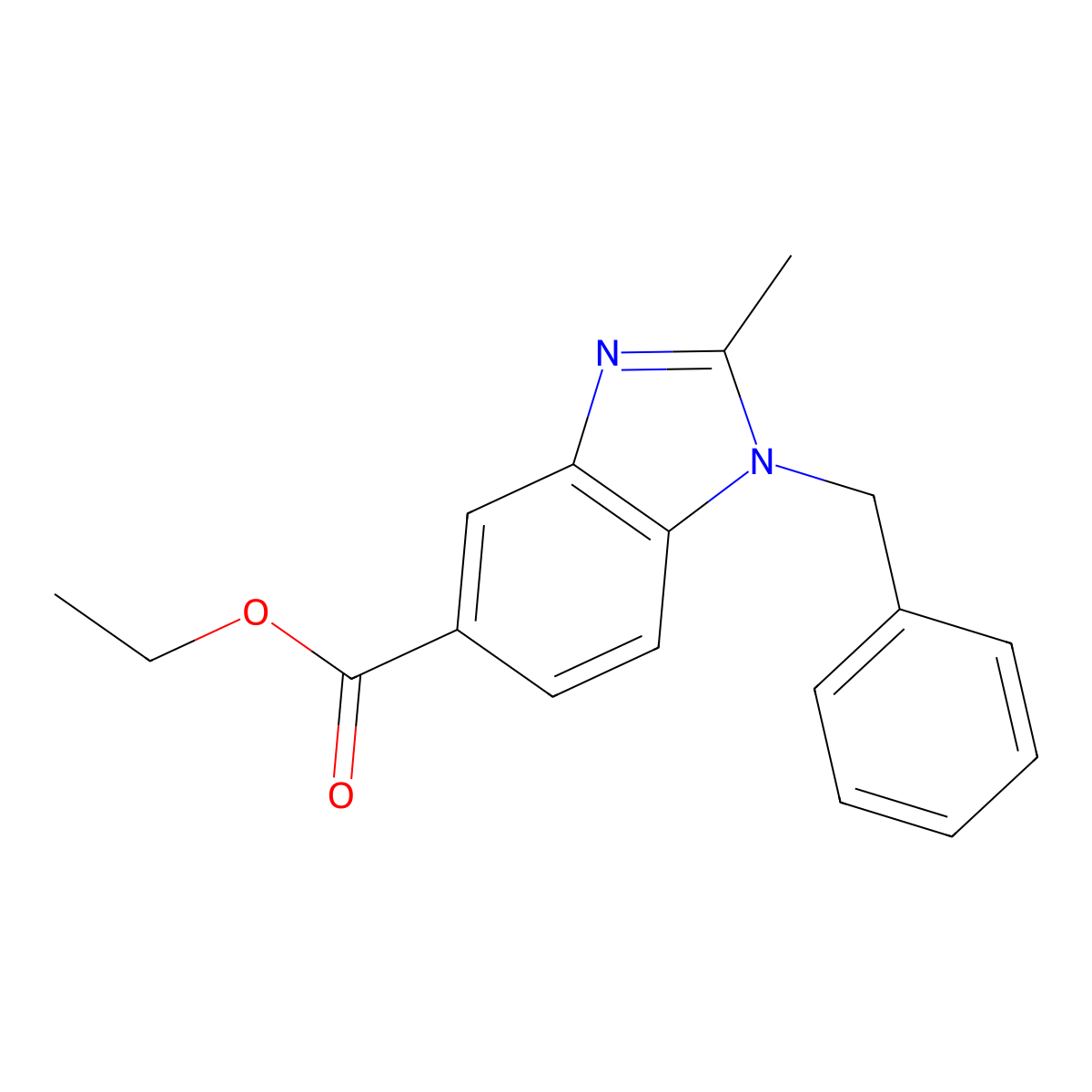 Ethyl 1-benzyl-2-methyl-1,3-benzodiazole-5-carboxylate molecular structure, CAS 1845698-64-7
