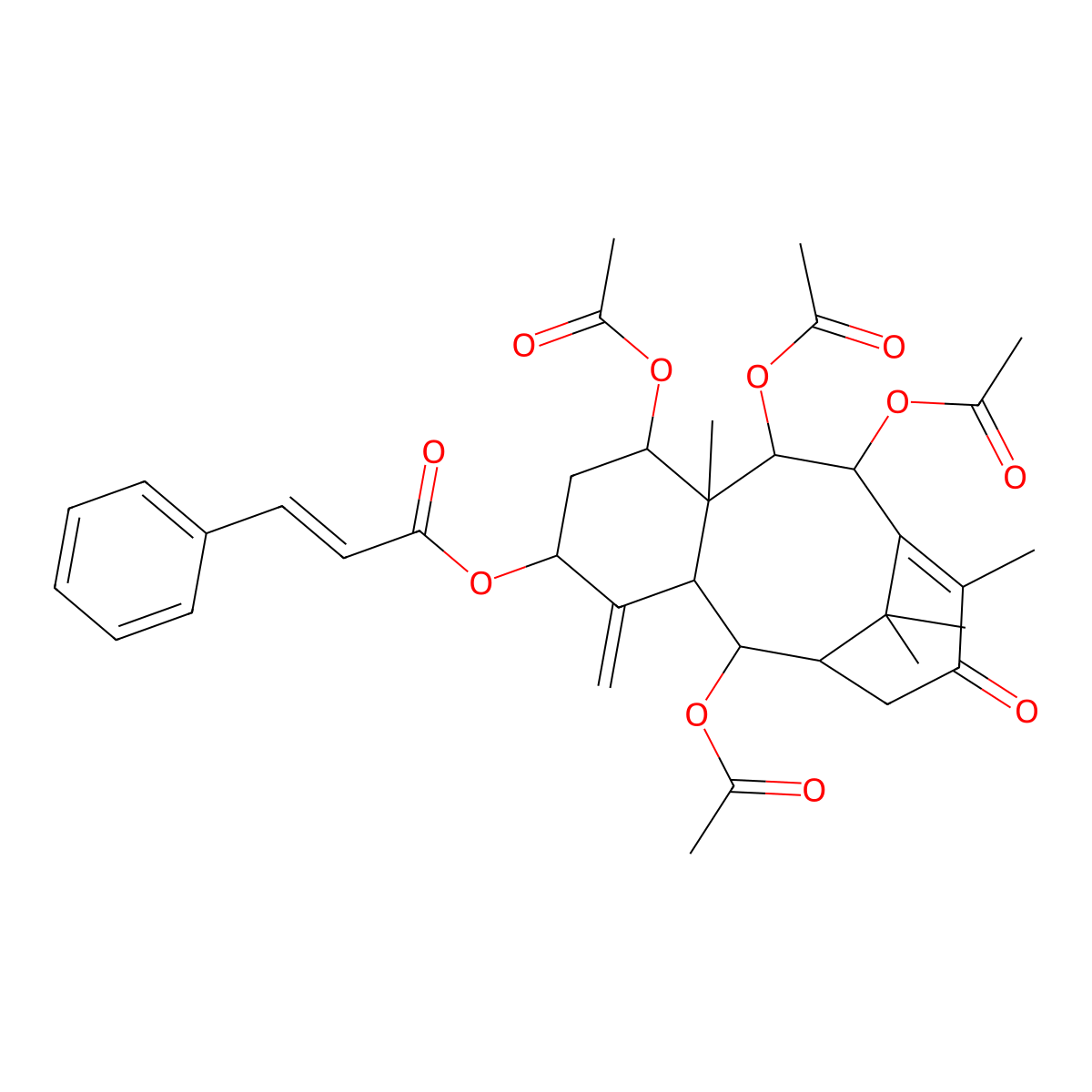 (2,7,9,10-Tetraacetyloxy-8,12,15,15-tetramethyl-4-methylidene-13-oxo-5-tricyclo[9.3.1.03,8]pentadec-11-enyl) 3-phenylprop-2-enoate molecular structure, CAS 18457-44-8
