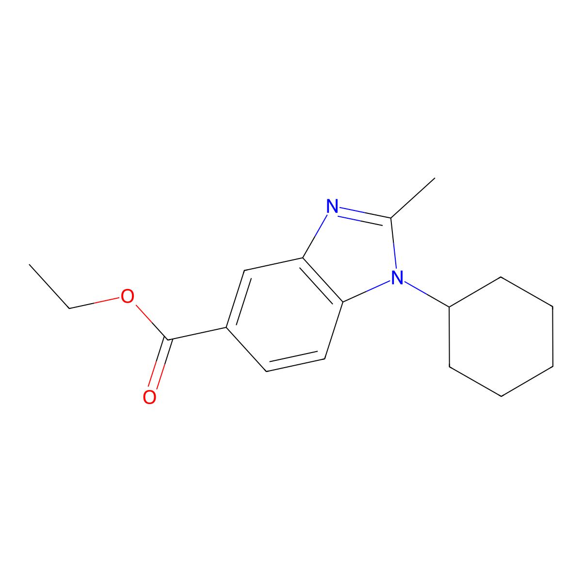 Ethyl 1-cyclohexyl-2-methyl-1H-benzo[d]imidazole-5-carboxylate molecular structure, CAS 1845706-43-5