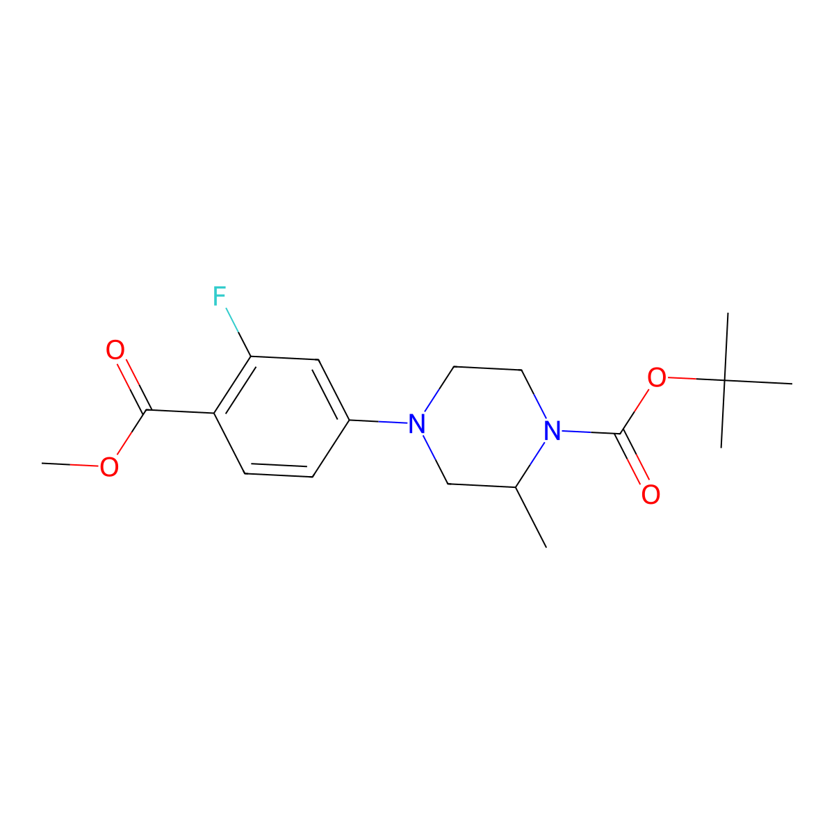tert-Butyl (2R)-4-(3-fluoro-4-methoxycarbonylphenyl)-2-methylpiperazine-1-carboxylate molecular structure, CAS 1845753-86-7