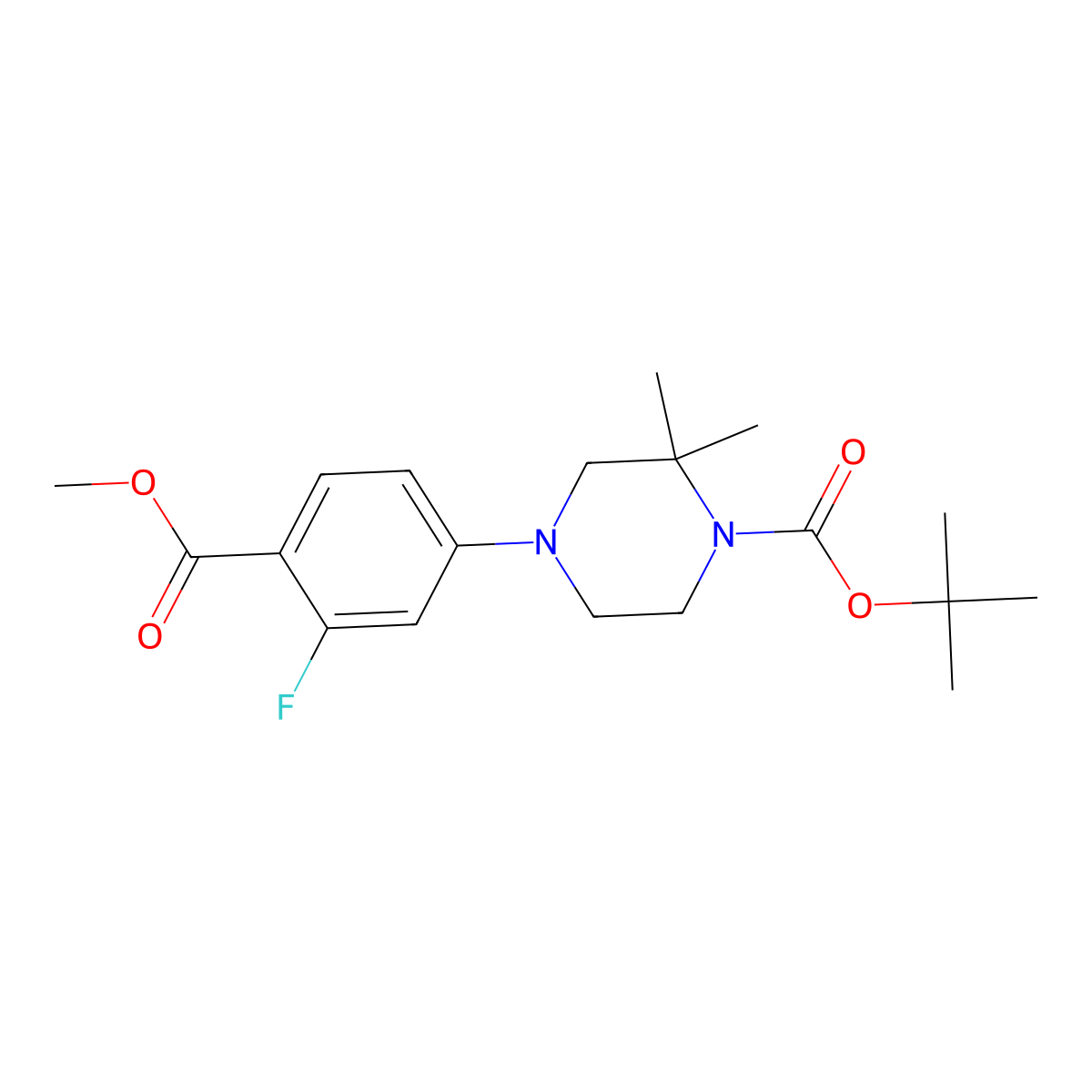 Tert-butyl 4-(3-fluoro-4-(methoxycarbonyl)phenyl)-2,2-dimethylpiperazine-1-carboxylate molecular structure, CAS 1845753-95-8