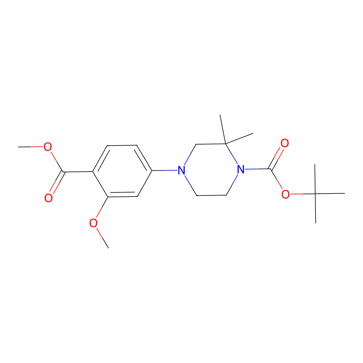 Tert-butyl 4-(3-methoxy-4-(methoxycarbonyl)phenyl)-2,2-dimethylpiperazine-1-carboxylate molecular structure, CAS 1845753-96-9