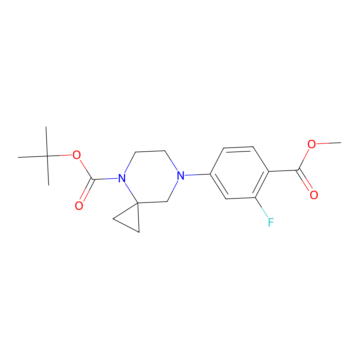 Tert-butyl 7-(3-fluoro-4-(methoxycarbonyl)phenyl)-4,7-diazaspiro[2.5]octane-4-carboxylate molecular structure, CAS 1845753-98-1