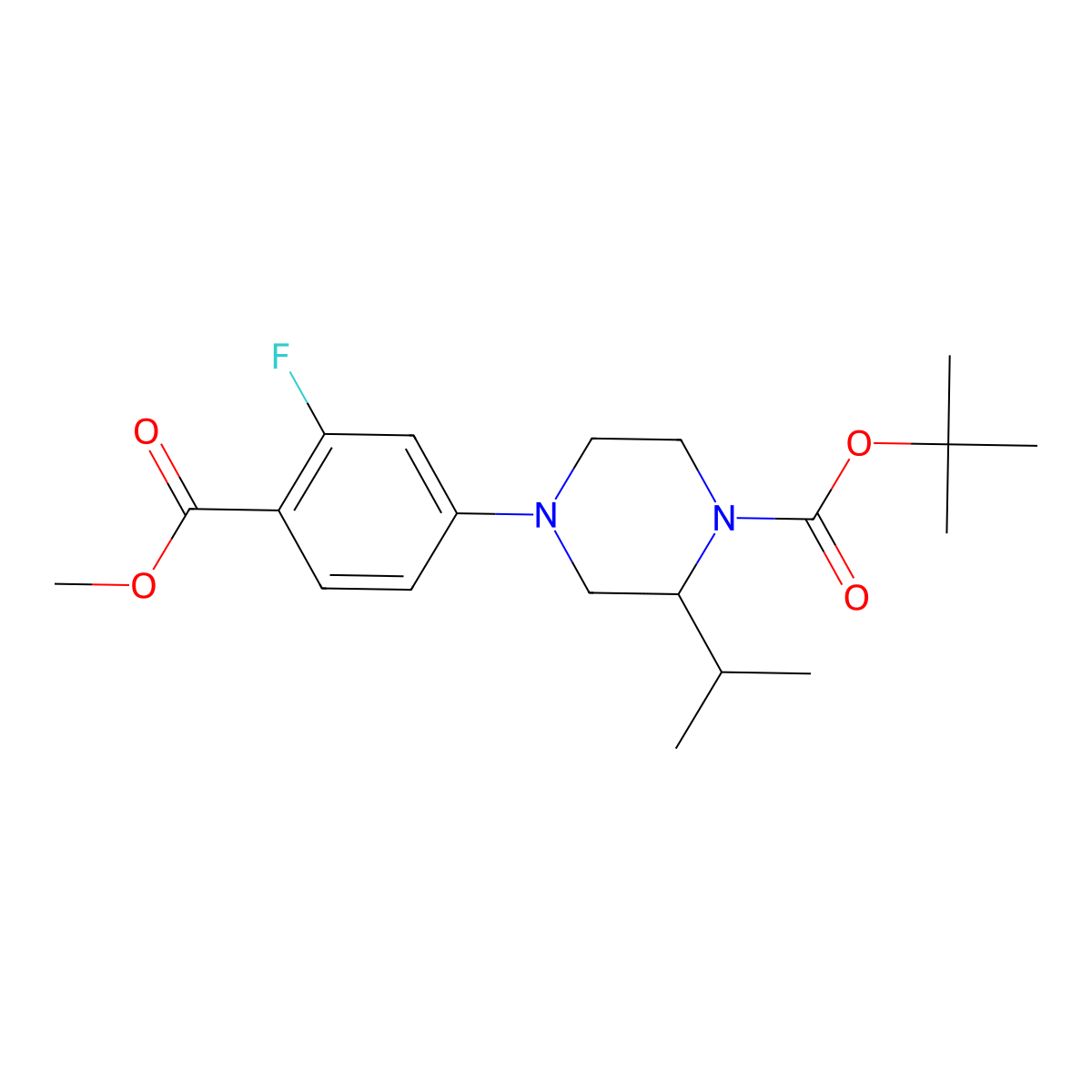 Tert-butyl 4-(3-fluoro-4-(methoxycarbonyl)phenyl)-2-isopropylpiperazine-1-carboxylate molecular structure, CAS 1845754-04-2
