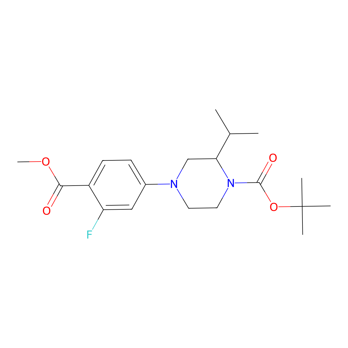 Tert-butyl 4-(3-fluoro-4-(methoxycarbonyl)phenyl)-2-isopropylpiperazine-1-carboxylate molecular structure, CAS 1845754-04-2