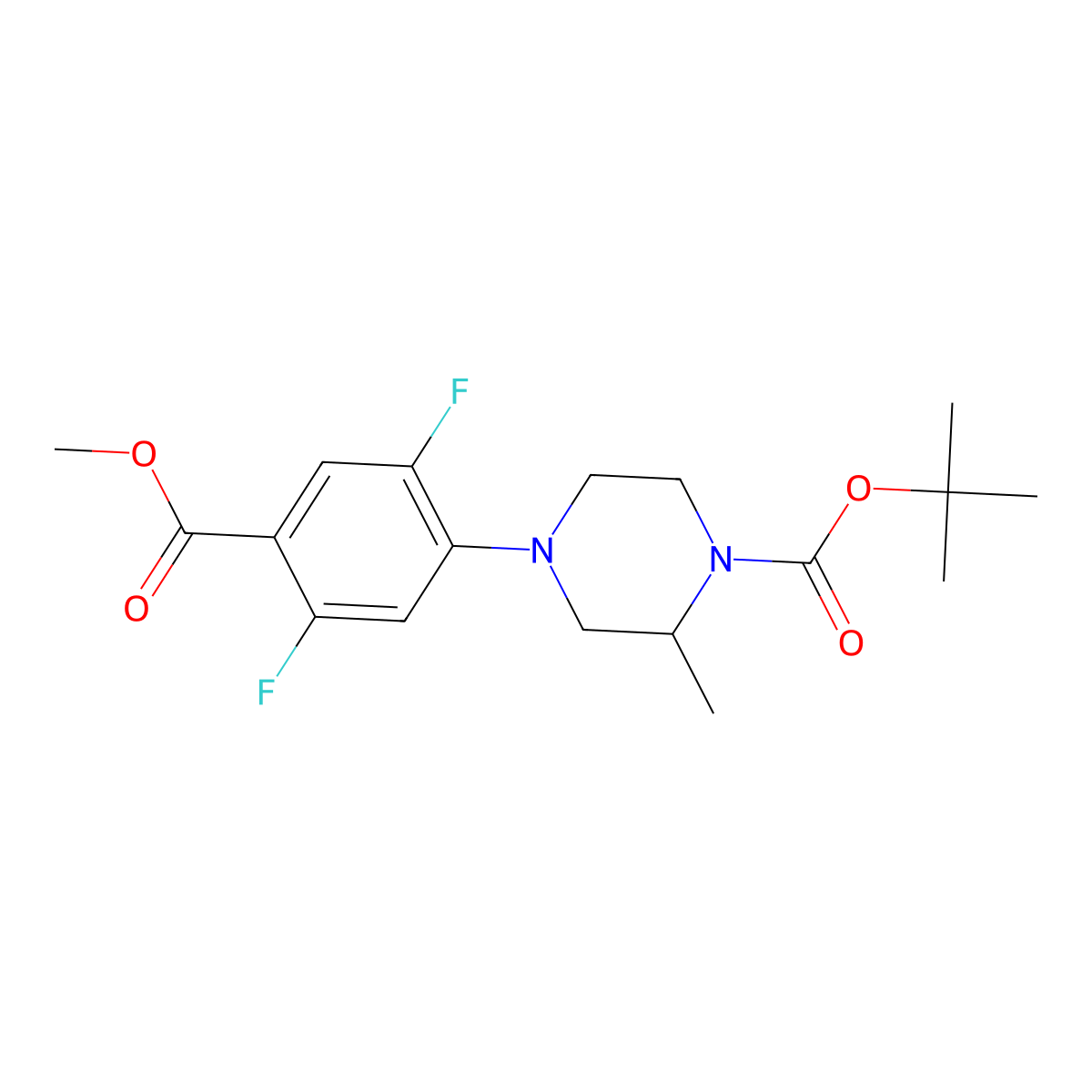 Tert-butyl 4-(2,5-difluoro-4-(methoxycarbonyl)phenyl)-2-methylpiperazine-1-carboxylate molecular structure, CAS 1845754-05-3