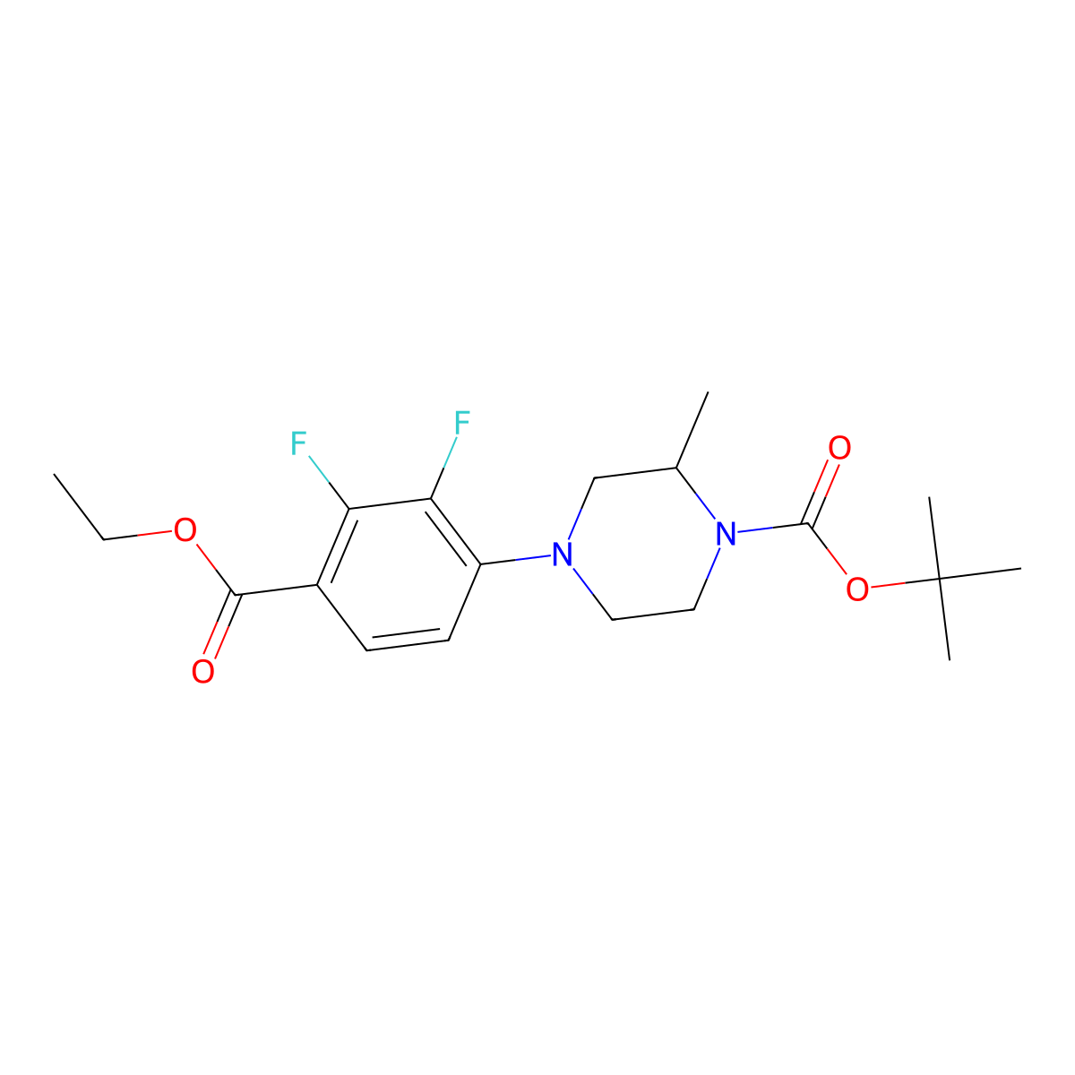 Tert-butyl 4-(4-(ethoxycarbonyl)-2,3-difluorophenyl)-2-methylpiperazine-1-carboxylate molecular structure, CAS 1845754-06-4