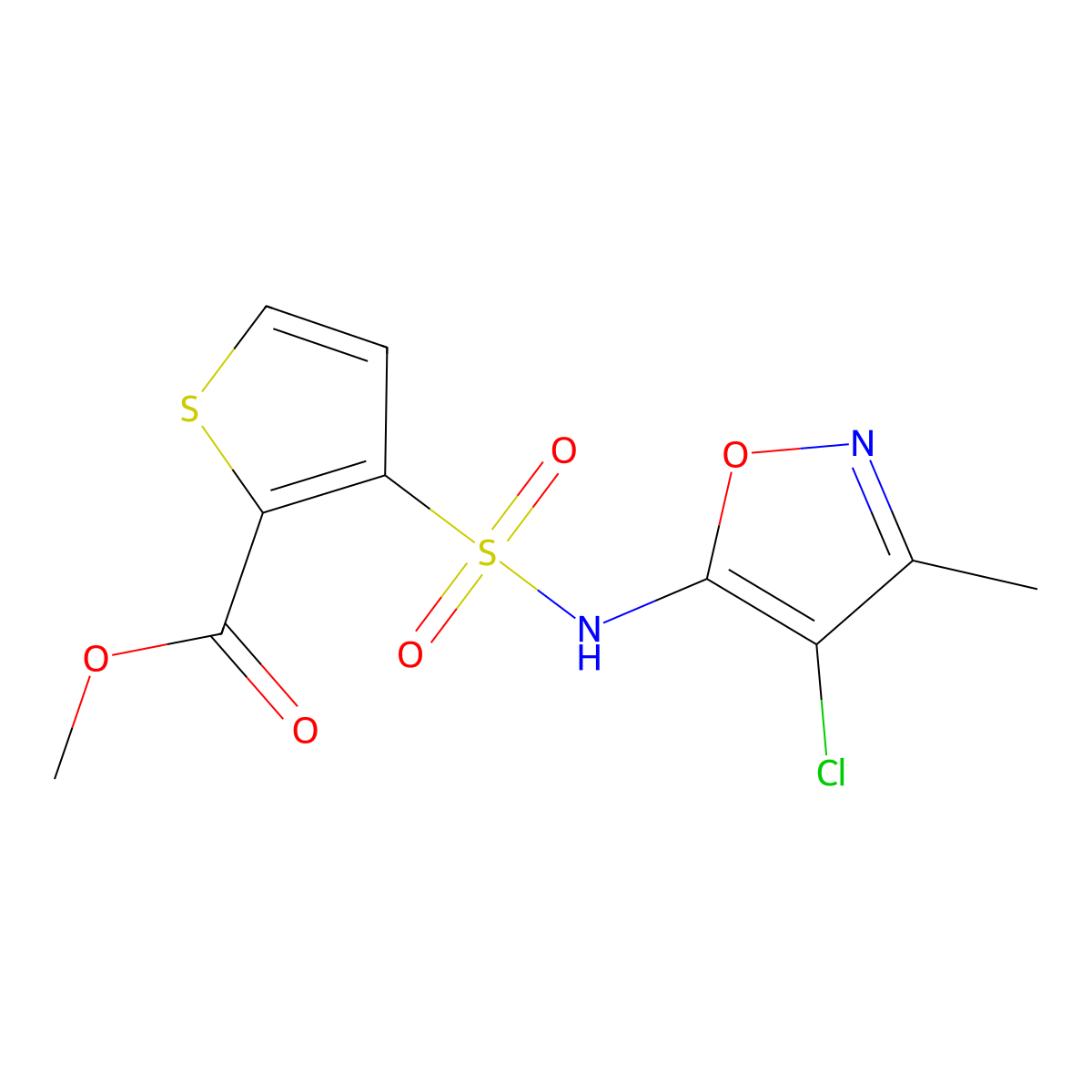 Methyl 3-(N-(4-chloro-3-methylisoxazol-5-yl)sulfamoyl)thiophene-2-carboxylate molecular structure, CAS 184644-72-2