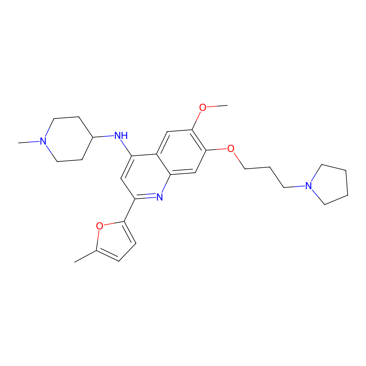 6-Methoxy-2-(5-methylfuran-2-yl)-N-(1-methylpiperidin-4-yl)-7-(3-(pyrrolidin-1-yl)propoxy)quinolin-4-amine molecular structure, CAS 1846570-31-7