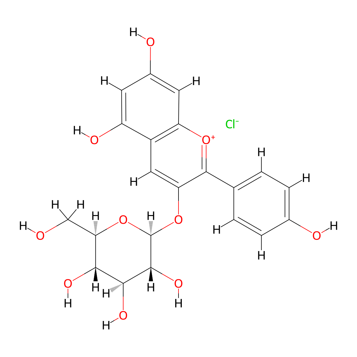 Pelargonidin 3-glucoside molecular structure, CAS 18466-51-8