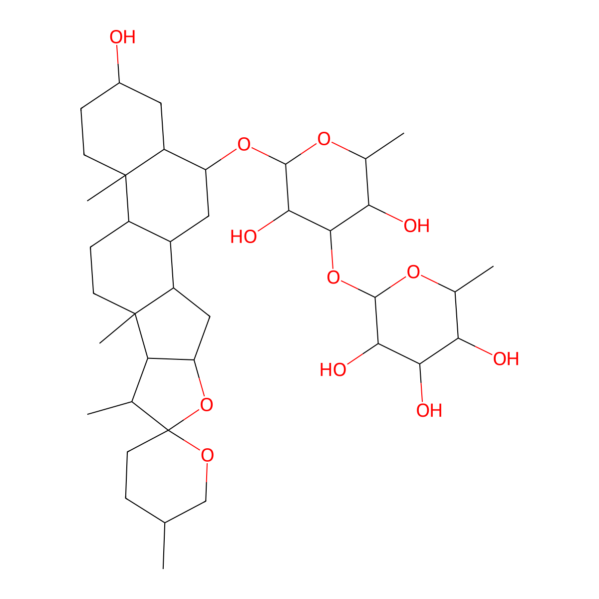 (2S,3R,4R,5R,6S)-2-[(2R,3R,4S,5R,6R)-3,5-dihydroxy-2-[(1R,2S,4S,5'S,6R,7S,8R,9S,12S,13R,16S,18S,19S)-16-hydroxy-5',7,9,13-tetramethylspiro[5-oxapentacyclo[10.8.0.02,9.04,8.013,18]icosane-6,2'-oxane]-19-yl]oxy-6-methyloxan-4-yl]oxy-6-methyloxane-3,4,5-triol molecular structure, CAS 184686-01-9