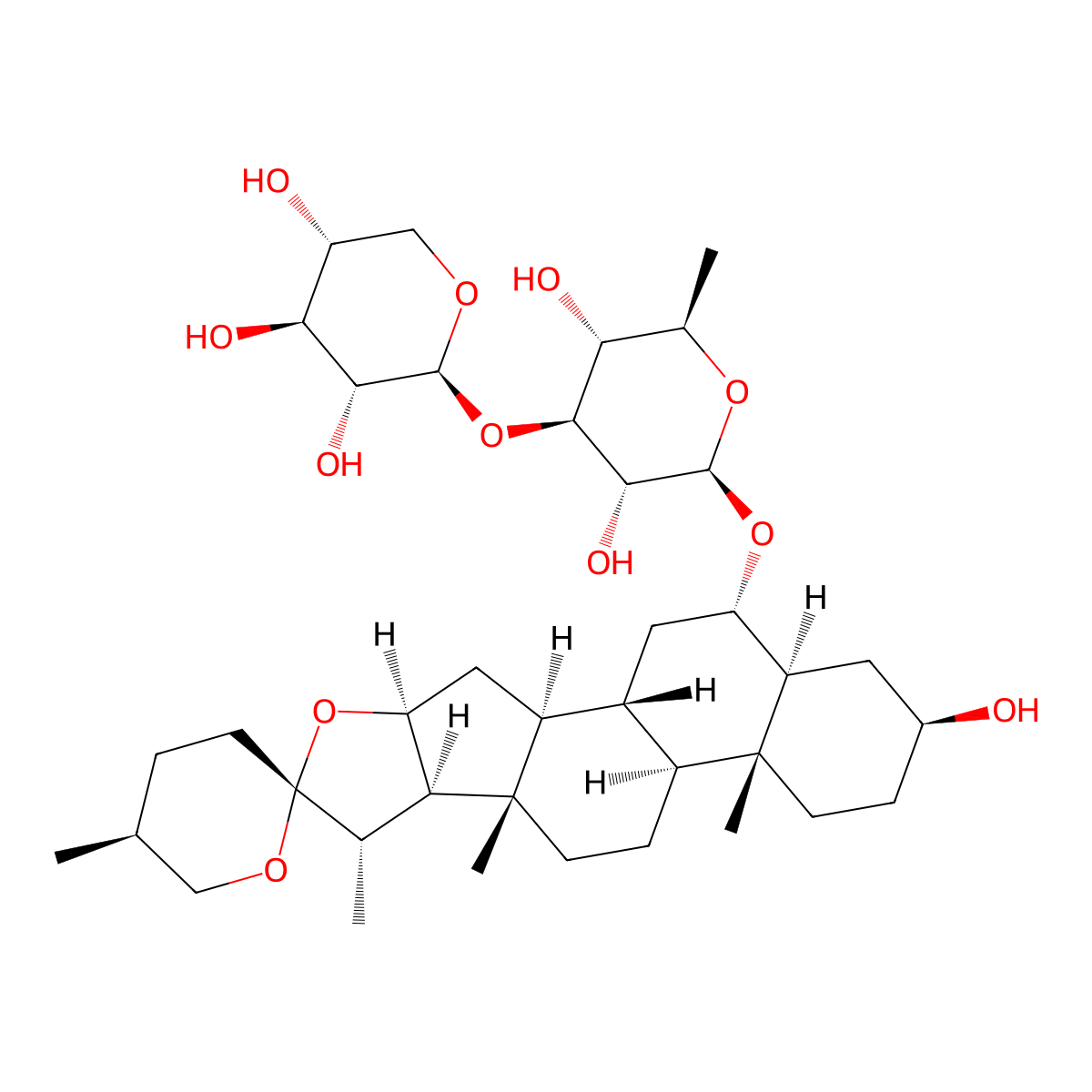 (2S,3R,4S,5R)-2-[(2R,3R,4S,5R,6R)-3,5-dihydroxy-2-[(1R,2S,4S,5'S,6R,7S,8R,9S,12S,13R,16S,18S,19S)-16-hydroxy-5',7,9,13-tetramethylspiro[5-oxapentacyclo[10.8.0.02,9.04,8.013,18]icosane-6,2'-oxane]-19-yl]oxy-6-methyloxan-4-yl]oxyoxane-3,4,5-triol molecular structure, CAS 184686-02-0