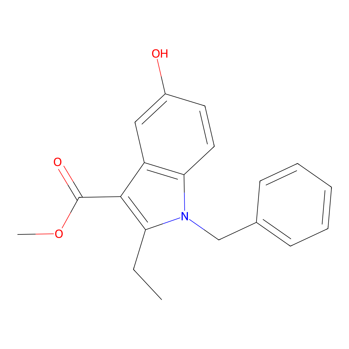 Methyl 1-benzyl-2-ethyl-5-hydroxy-1H-indole-3-carboxylate molecular structure, CAS 184705-03-1