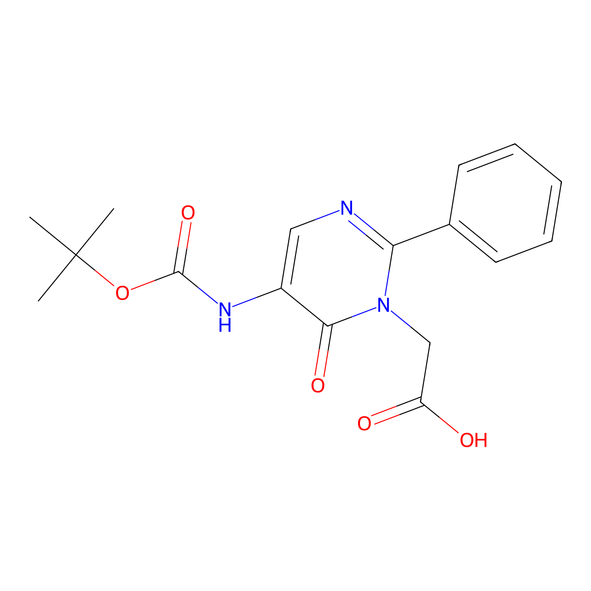 2-(5-((tert-Butoxycarbonyl)amino)-6-oxo-2-phenylpyrimidin-1(6H)-yl)acetic acid molecular structure, CAS 184710-54-1