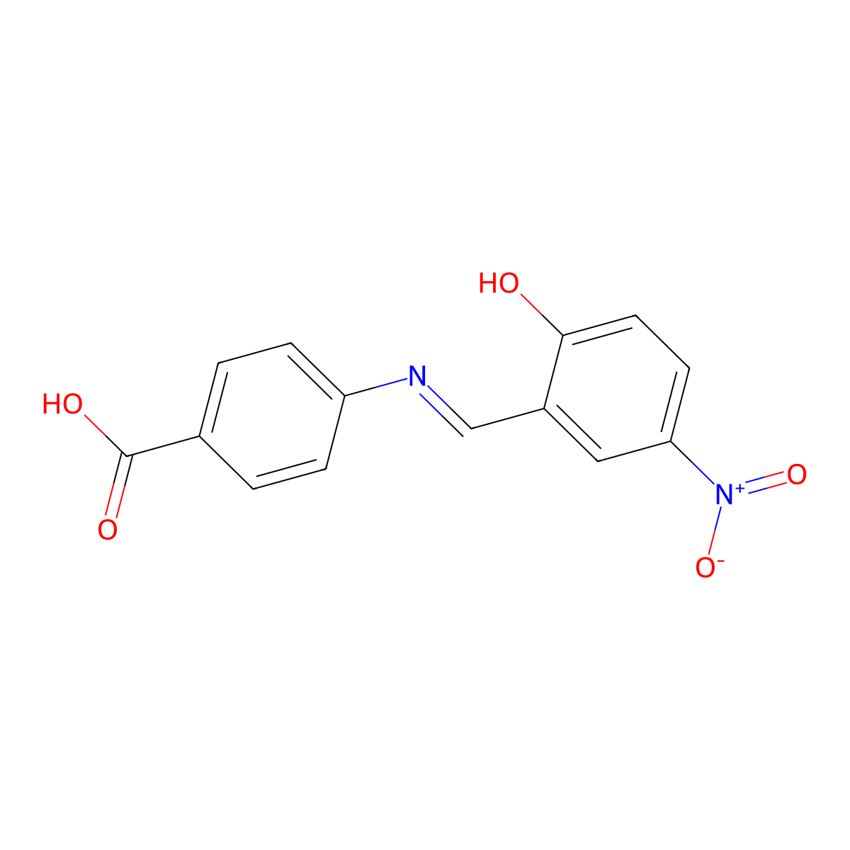 Benzoic acid, 4-[[(2-hydroxy-5-nitrophenyl)methylene]amino]- molecular structure, CAS 184715-33-1