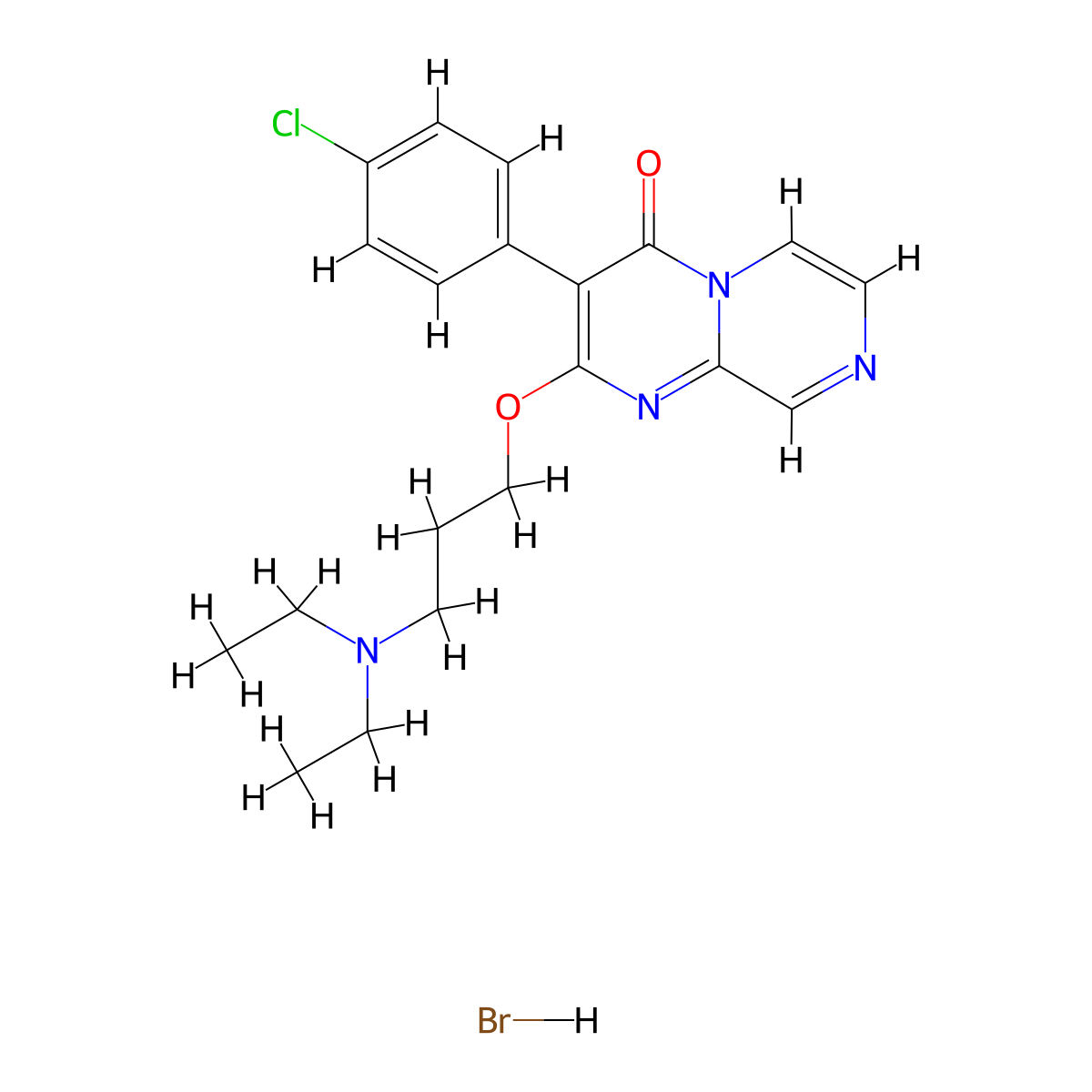 4H-Pyrazino(1,2-a)pyrimidin-4-one, 3-(p-chlorophenyl)-2-(3-diethylaminopropoxy)-, hydrobromide molecular structure, CAS 18472-22-5