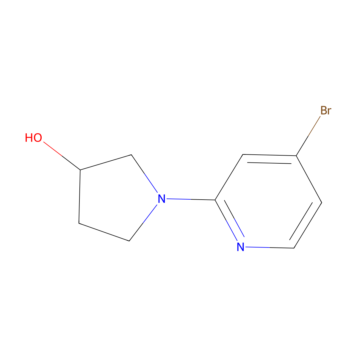 4-Bromo-2-(3-hydroxypyrrolidin-1-yl)pyridine molecular structure, CAS 1847413-80-2