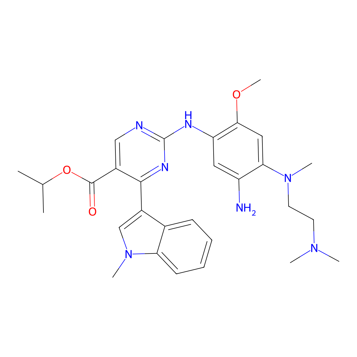 Isopropyl 2-((5-amino-4-((2-(dimethylamino)ethyl)(methyl)amino)-2-methoxyphenyl)amino)-4-(1-methyl-1H-indol-3-yl)pyrimidine-5-carboxylate molecular structure, CAS 1847465-25-1