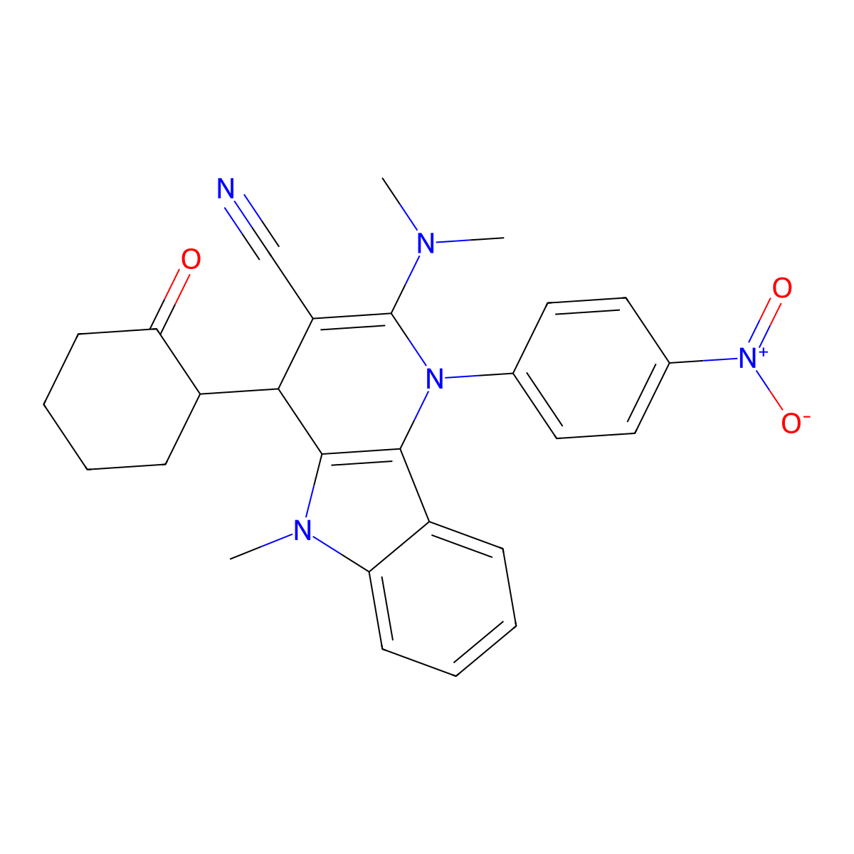 2-(dimethylamino)-5-methyl-1-(4-nitrophenyl)-4-(2-oxocyclohexyl)-4H-pyrido[3,2-b]indole-3-carbonitrile molecular structure, CAS 184772-00-7