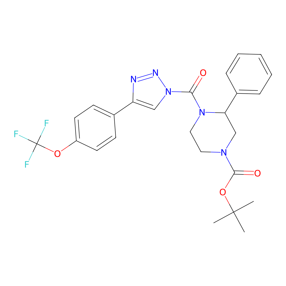 1,1-Dimethylethyl 3-phenyl-4-((4-(4-(trifluoromethoxy)phenyl)-1H-1,2,3-triazol-1-yl)carbonyl)-1-piperazinecarboxylate molecular structure, CAS 1848233-59-9