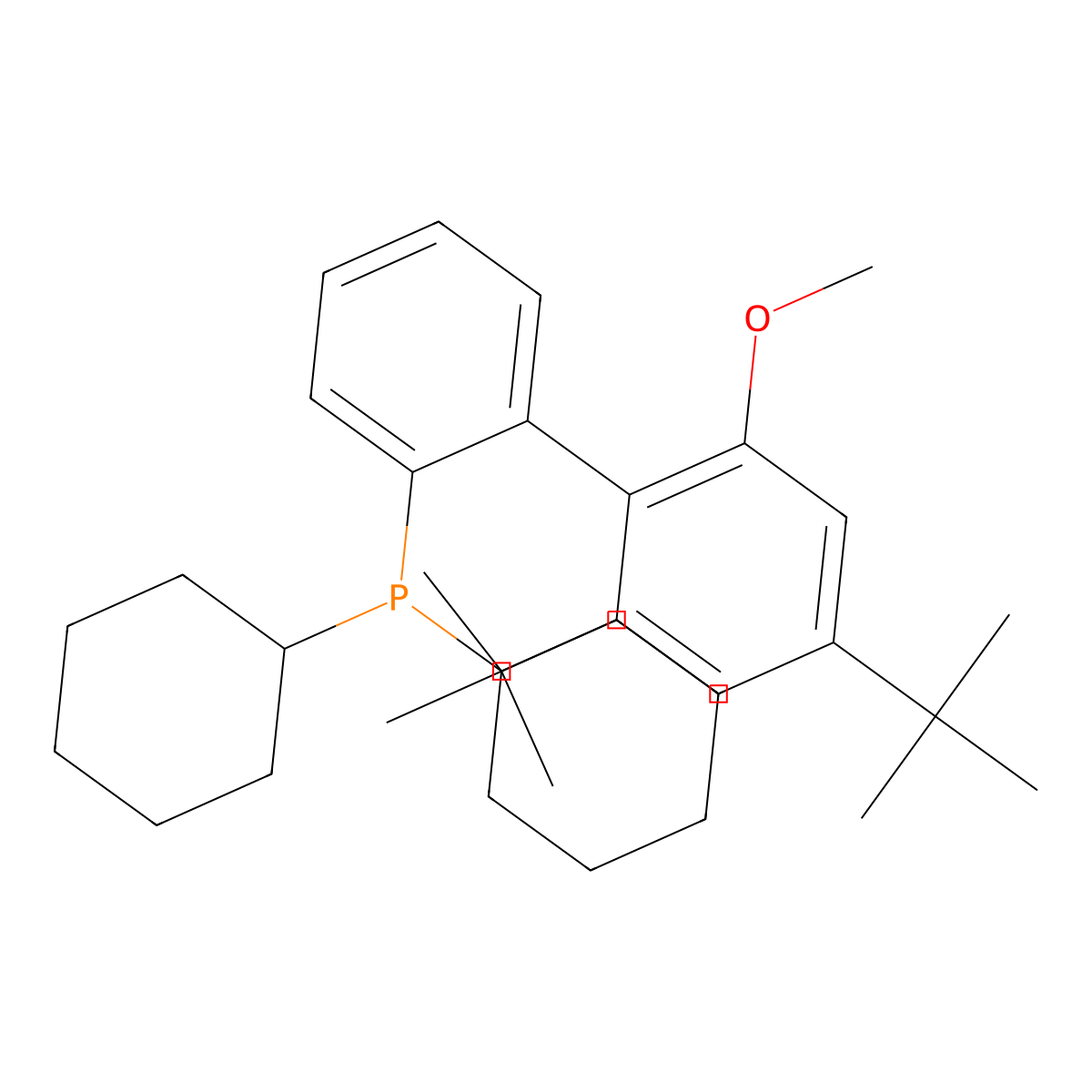 [2',4'-Bis(1,1-dimethylethyl)-6'-methoxy[1,1'-biphenyl]-2-yl]dicyclohexylphosphine , VPhos molecular structure, CAS 1848244-75-6